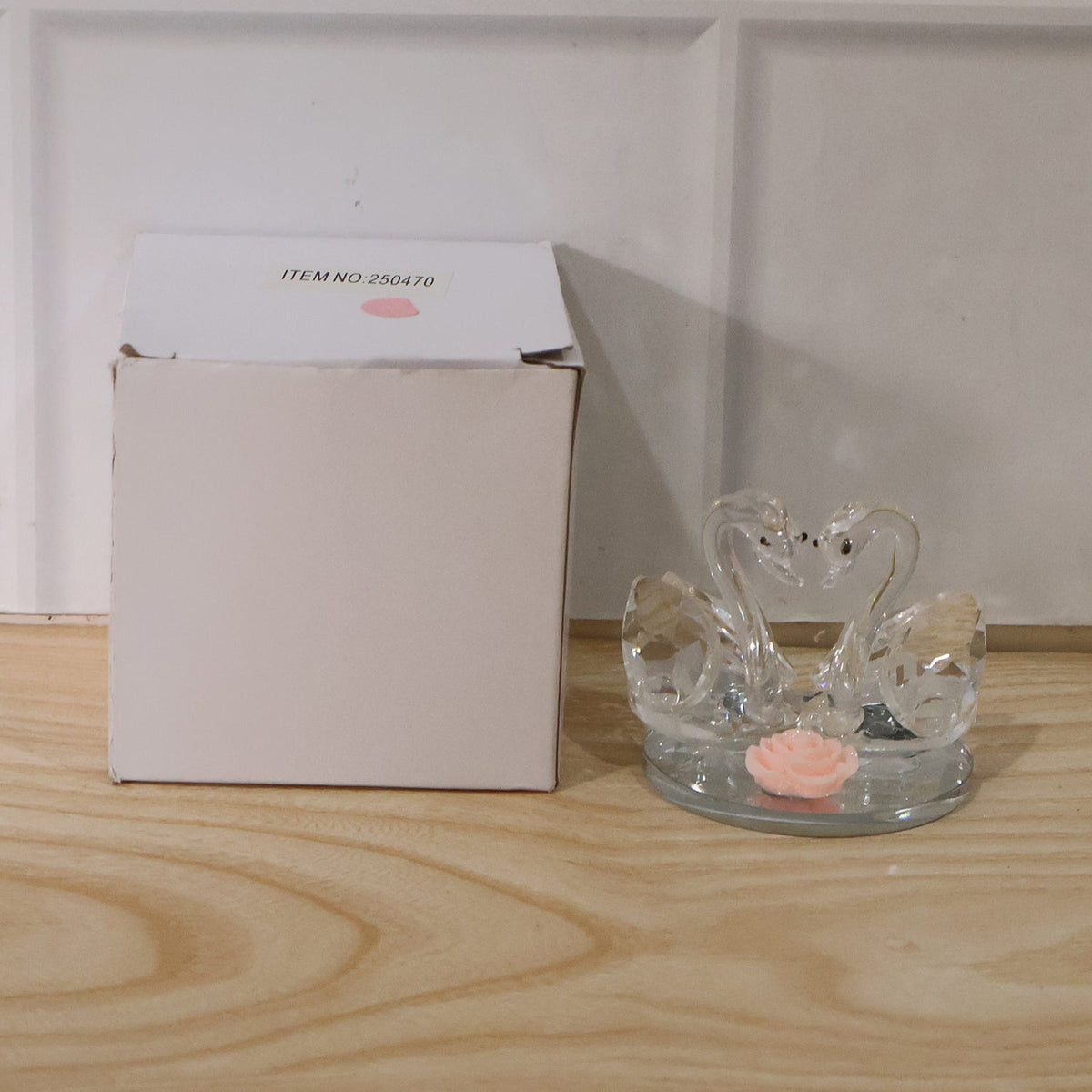 Packaged crystal swan showpiece ready for gifting