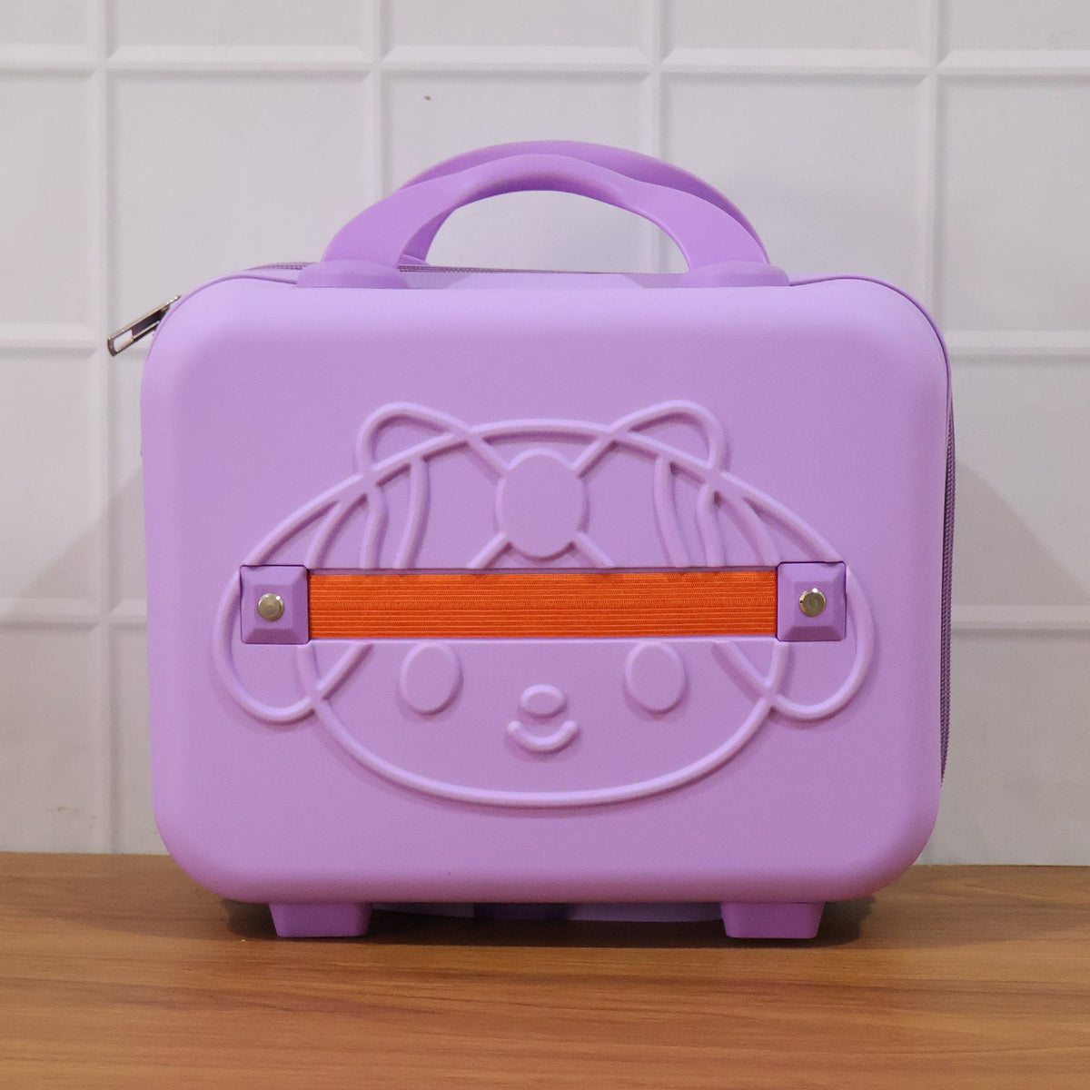 Back view of kids bear-shaped hard shell carry case showing smooth surface