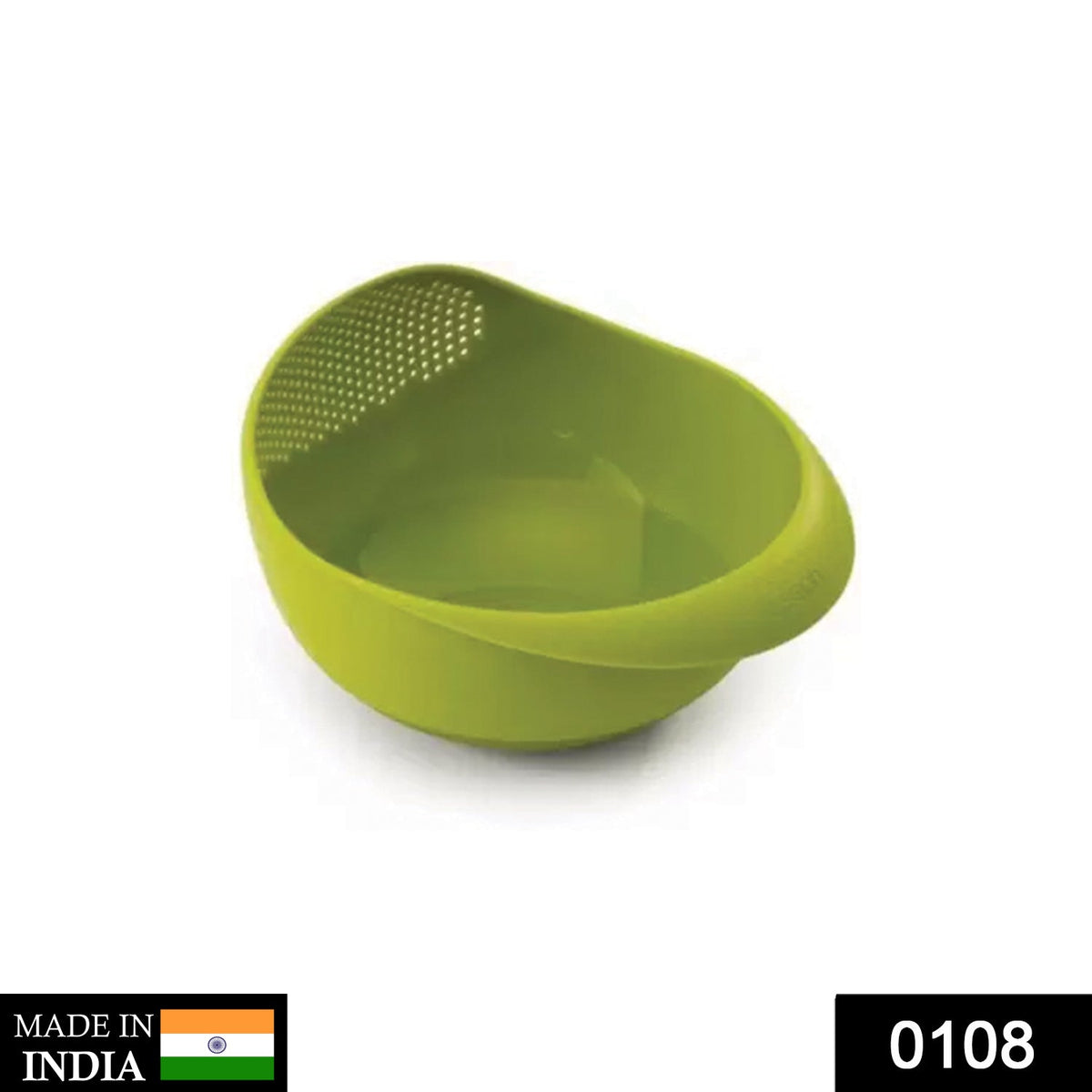 Top-down view of a spacious plastic rice bowl strainer ready for use.