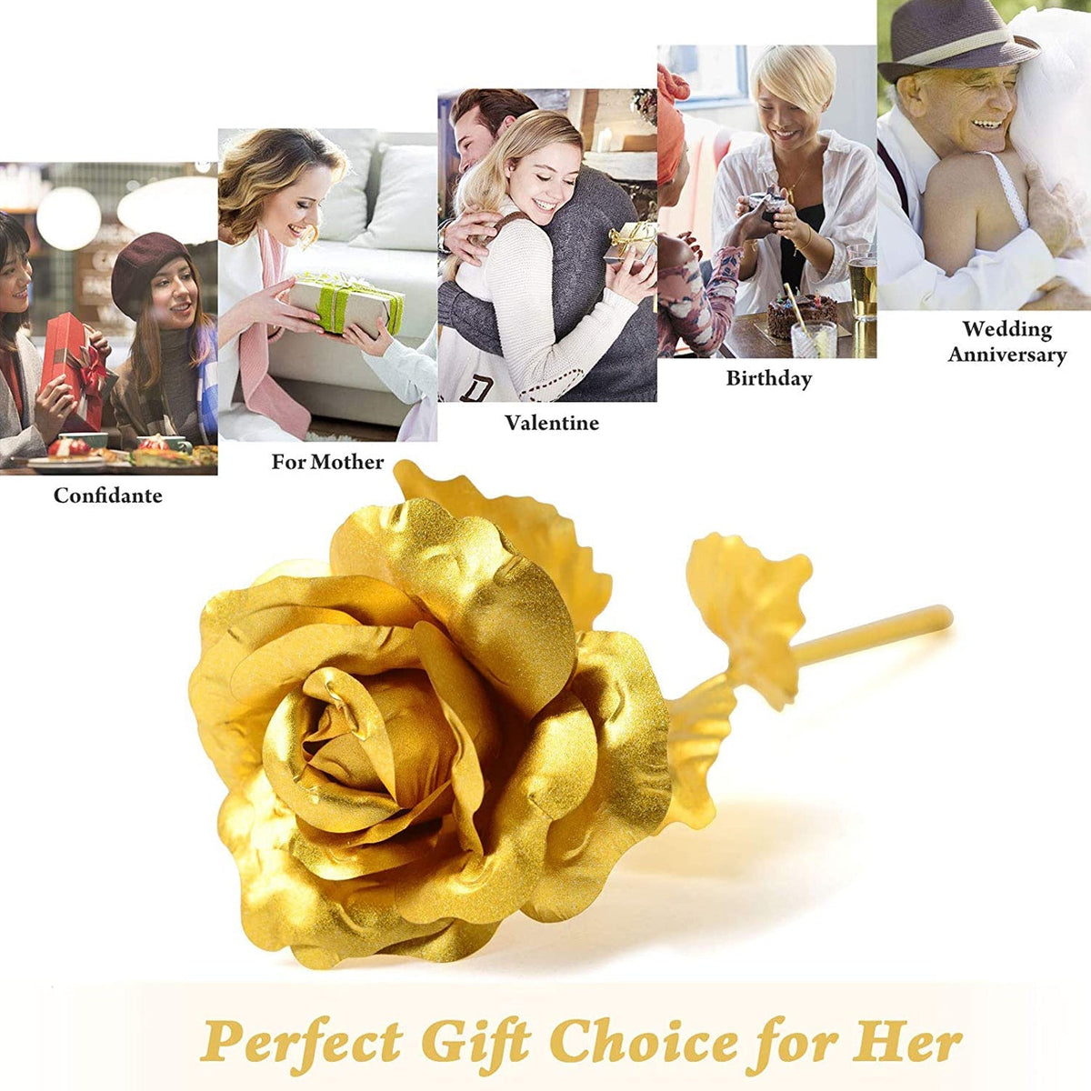 Decorative gold plated rose inside its premium clear display box