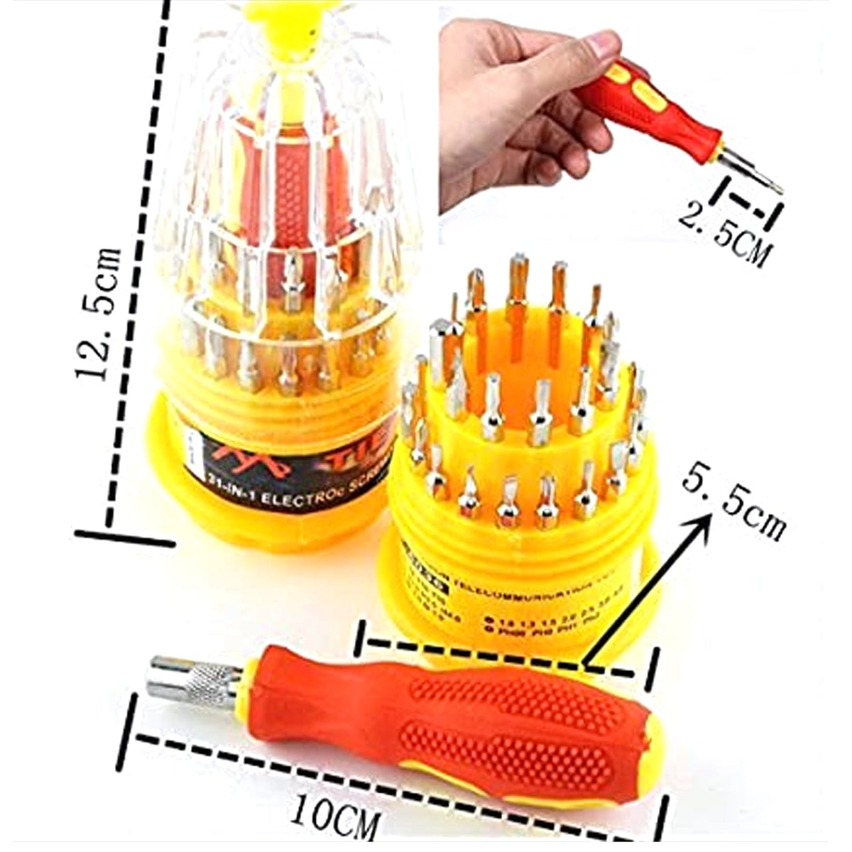 Ergonomic handle and selection of magnetic screwdriver bits from the BoltForce repair tool kit.