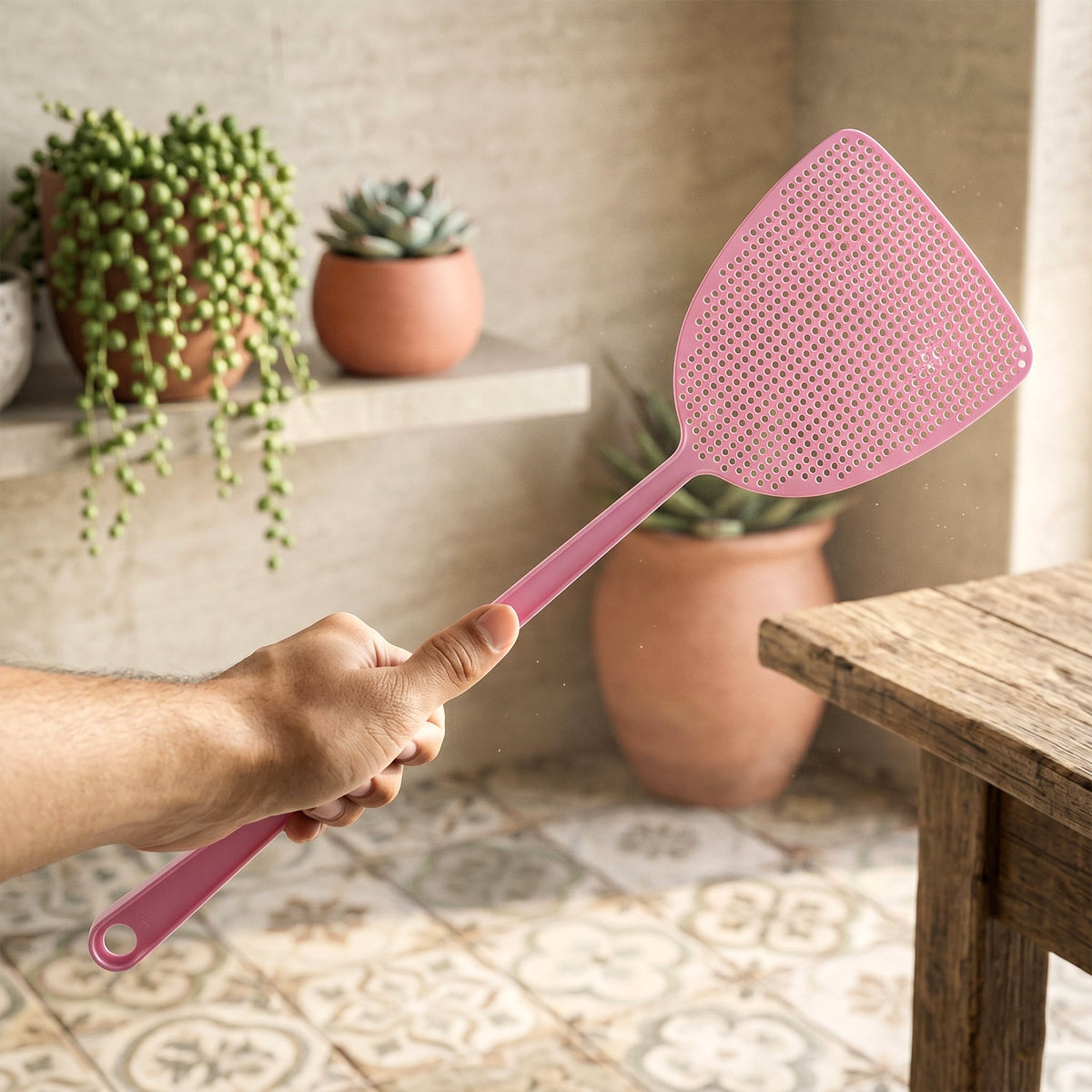 Durable plastic fly swatter with ergonomic handle