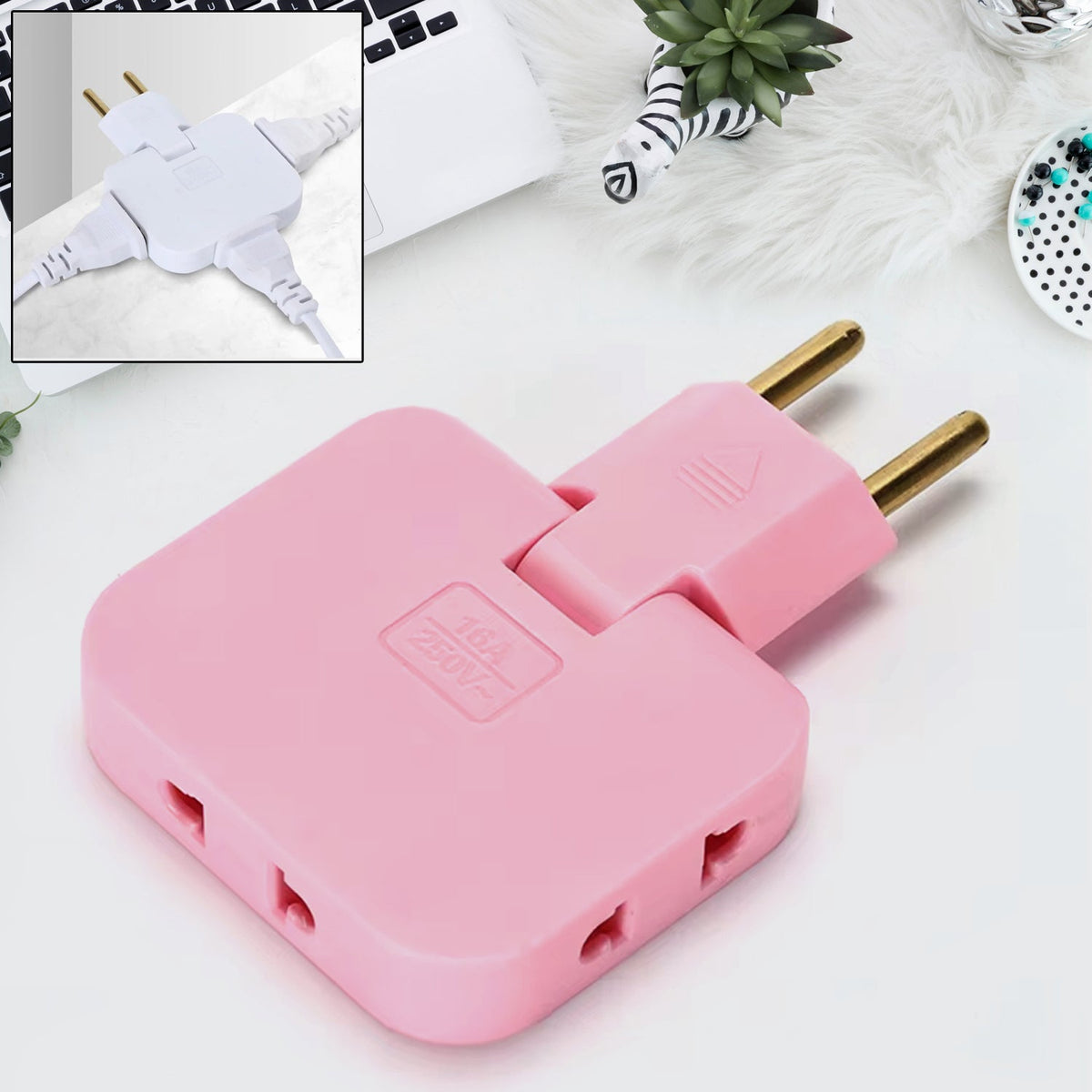 Back view of the Foldable Wall Plug Adapter, showing technical specifications and safety markings.