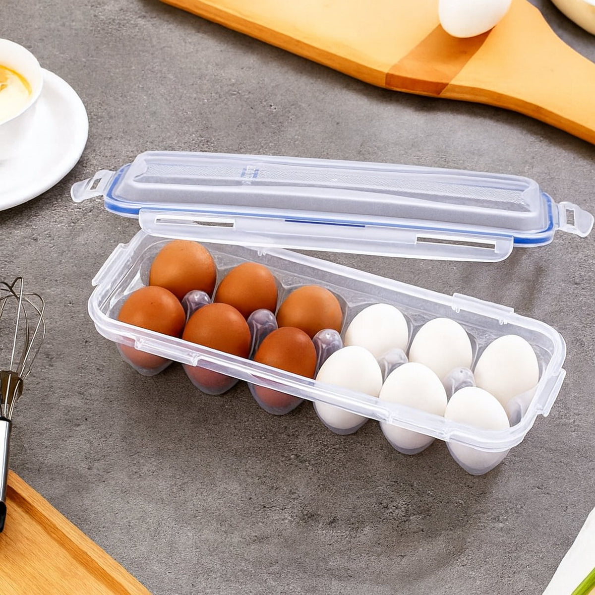Lock-Clip Refrigerator Egg Storage Box closed, placed neatly on a fridge shelf.