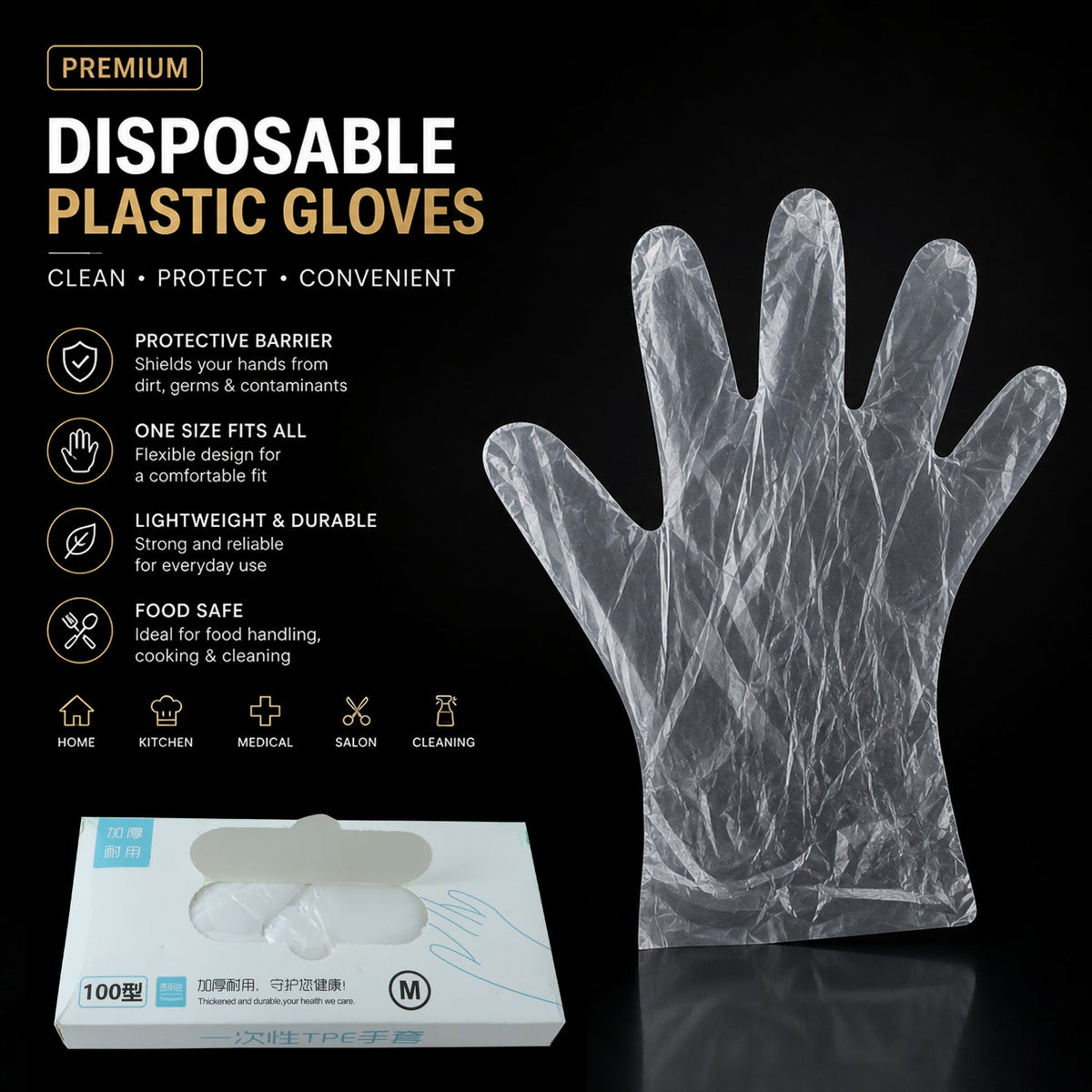 Flexible clear gloves for hygiene and safety