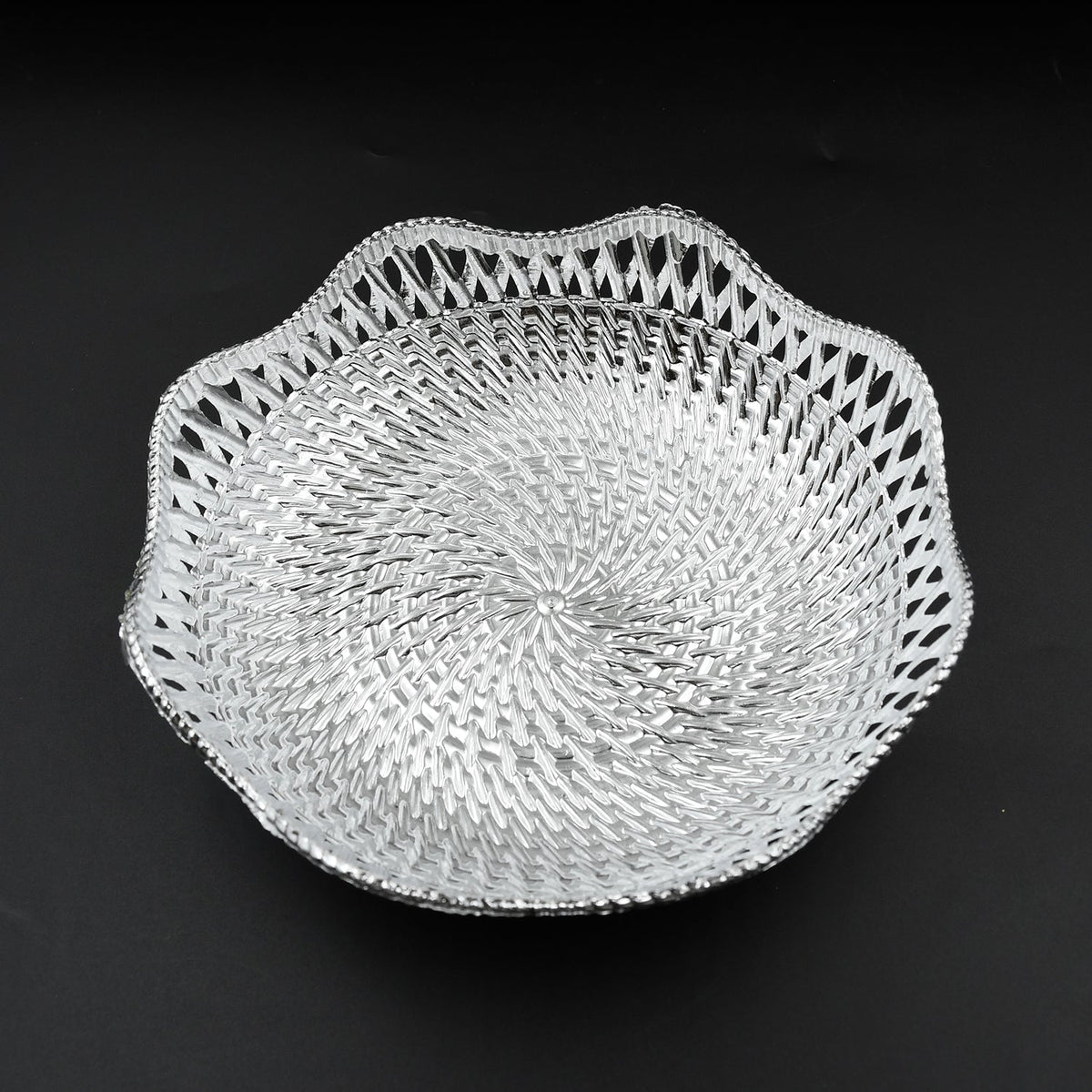 An empty round plastic tray showcasing its traditional design.