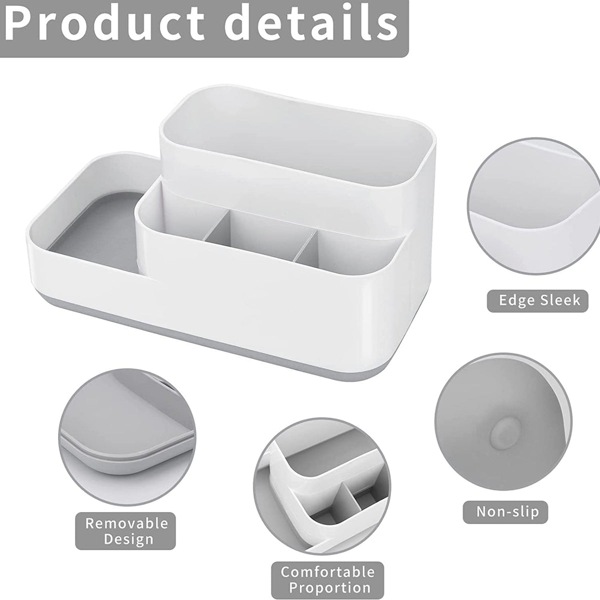 Clear plastic makeup organizer displaying various beauty products.