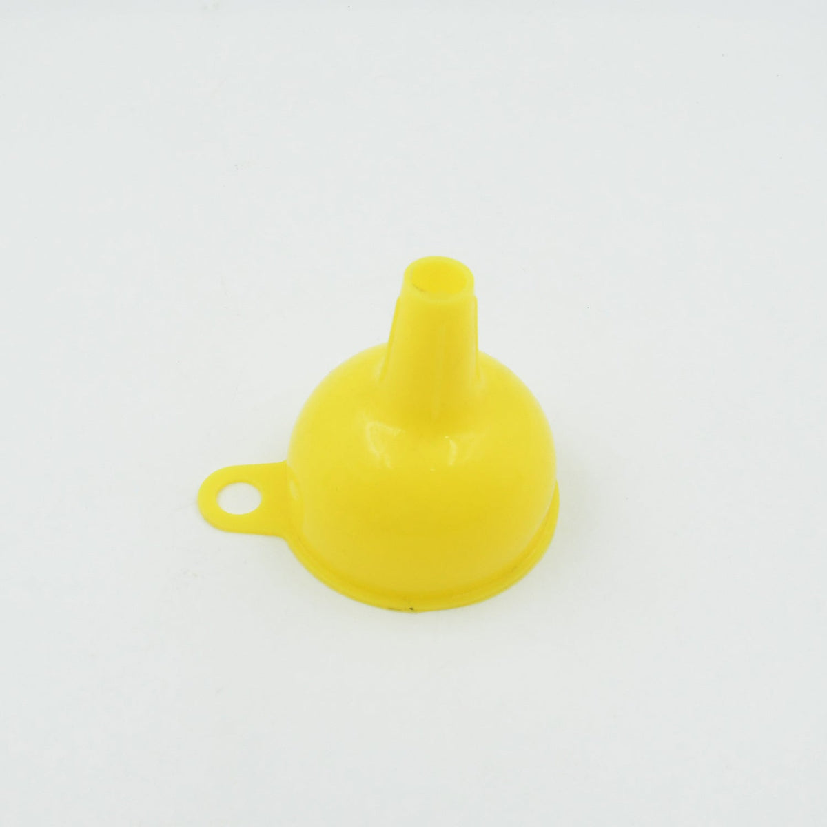 Bright yellow silicone funnel, a practical and colorful addition to any kitchen.