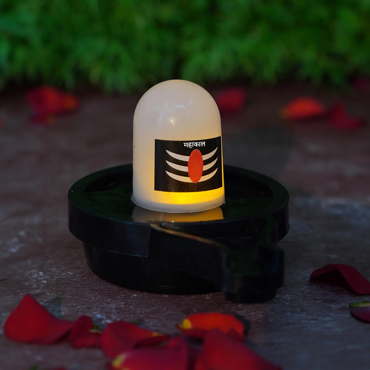 Side view of the glowing Water Sensor LED Shivling.