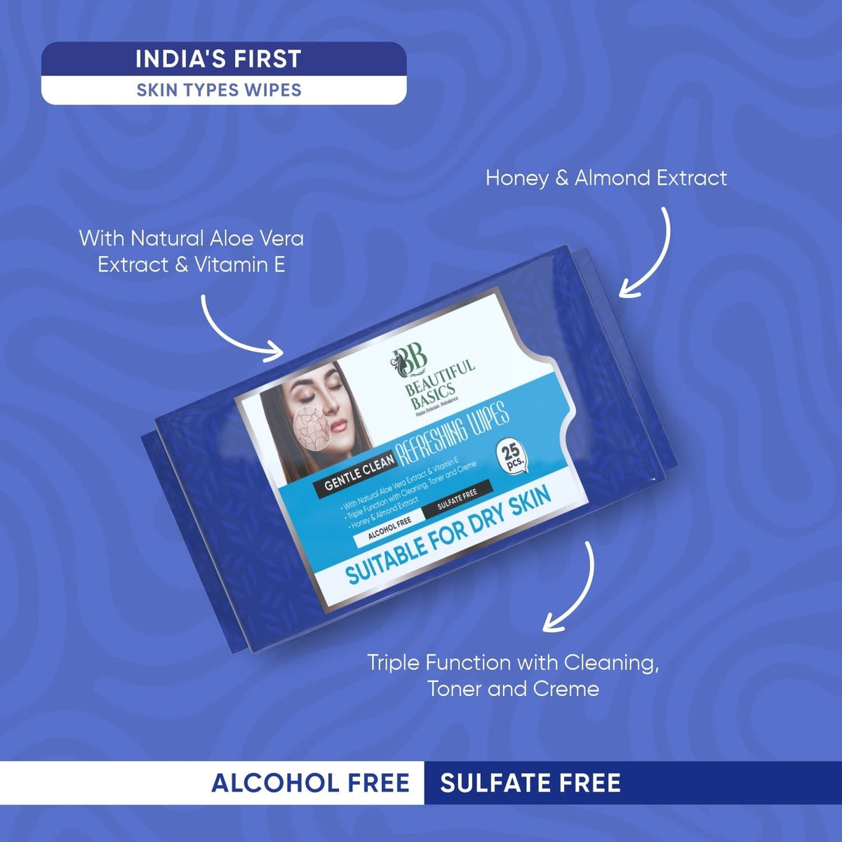 Pack of refreshing alcohol-free wet wipes on a clean surface.