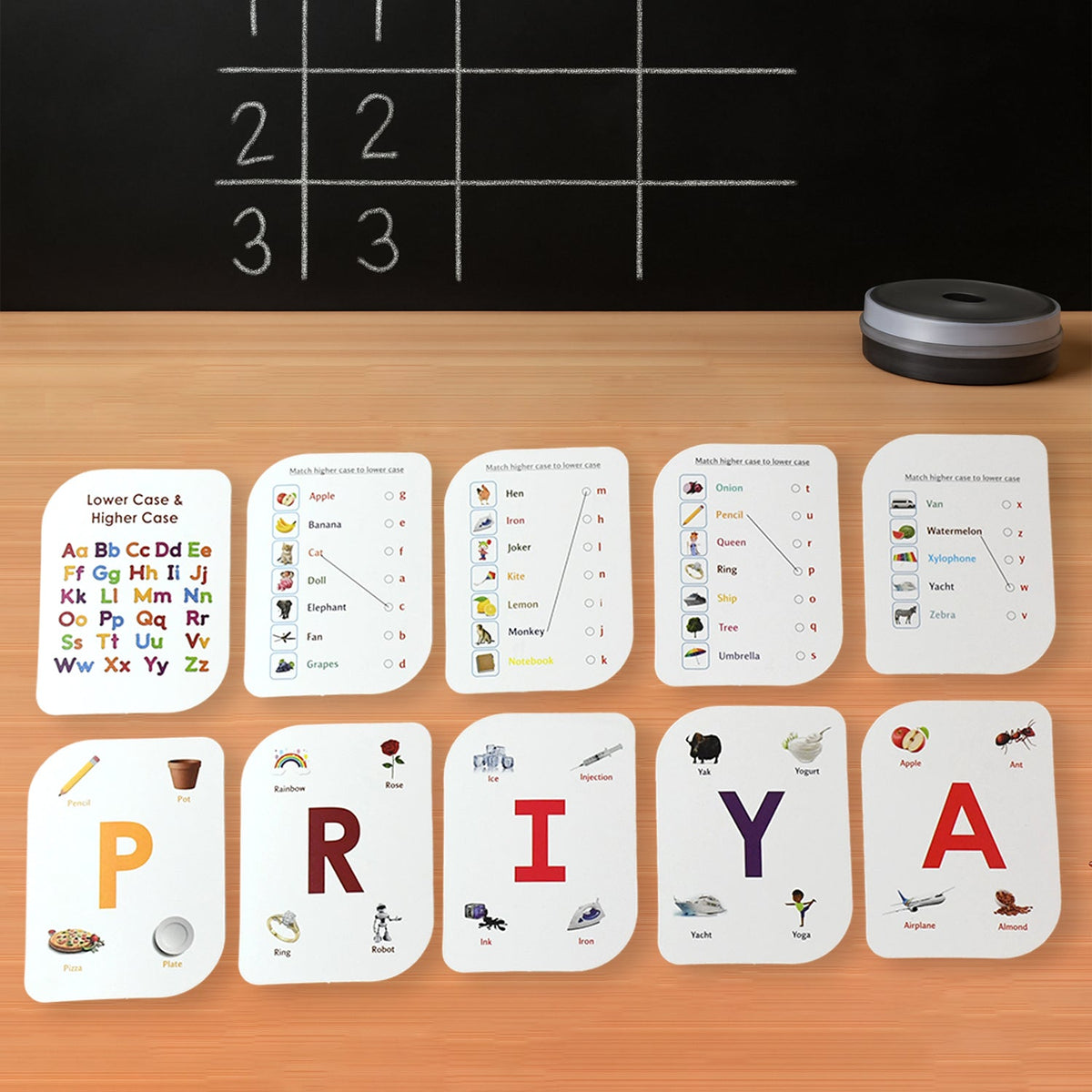 Alphabet flash cards set with colorful images for early learning
