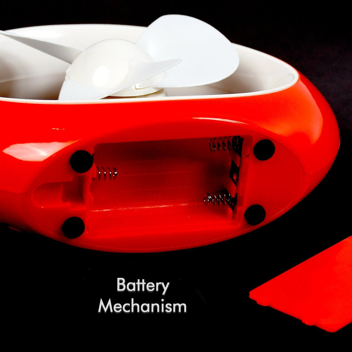 Angled view of the vibrant red Mini Cooling USB Fan for personal comfort.