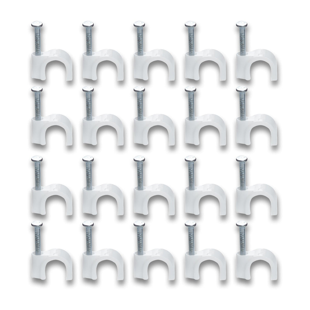 Durable plastic cable clip with steel nail for wall-mounted cable management