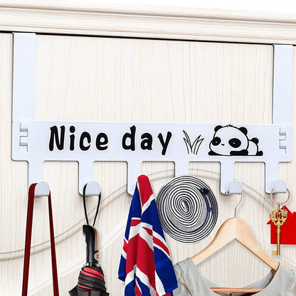 Lifestyle image showing the over door hook rack organizing a bathroom or bedroom.