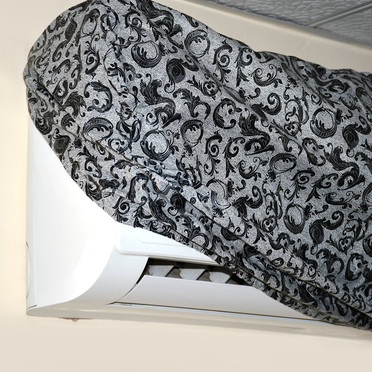 Air conditioner with protective Stretchable AC cover featuring dust and insect shield