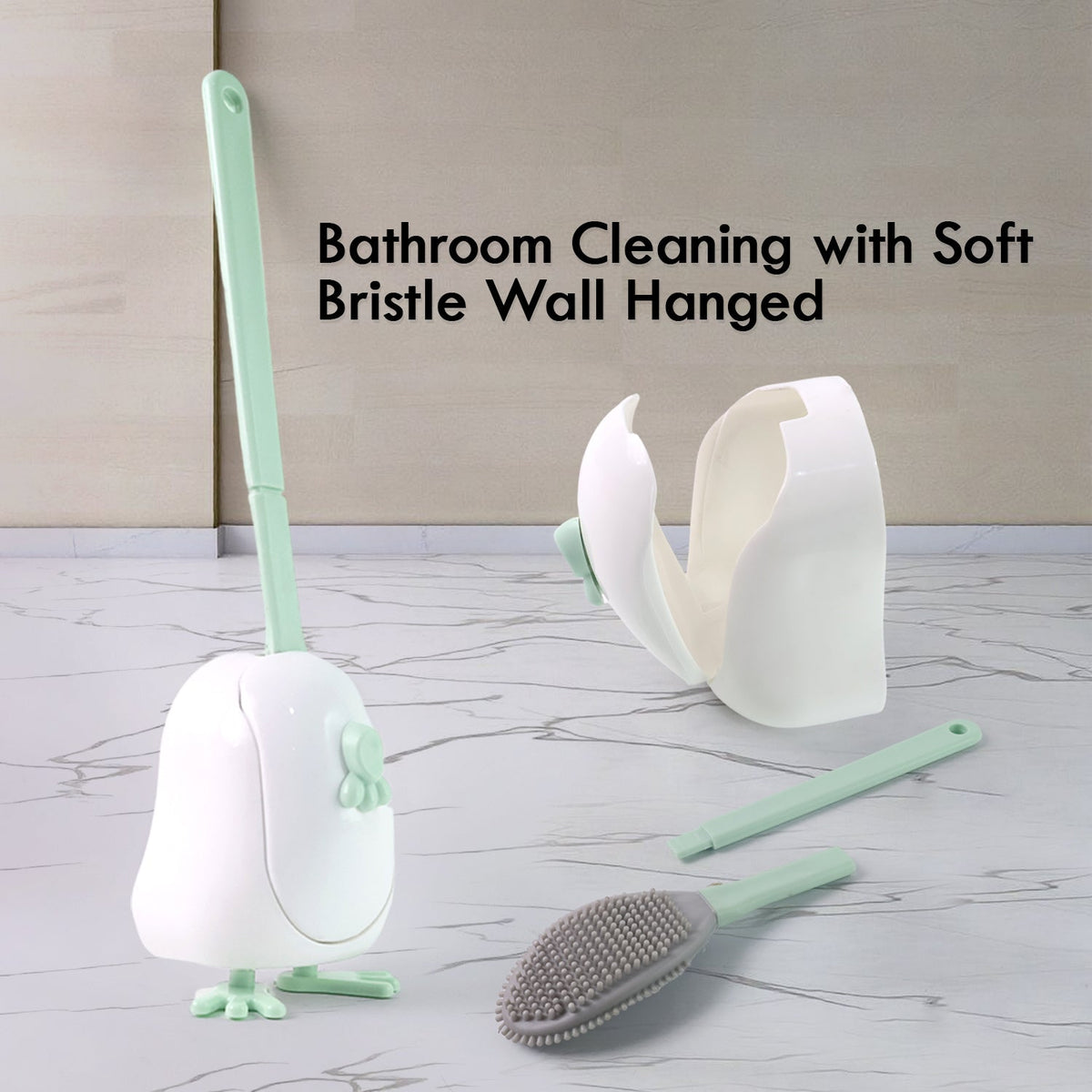 Bathroom cleaning brush set featuring flexible brush head