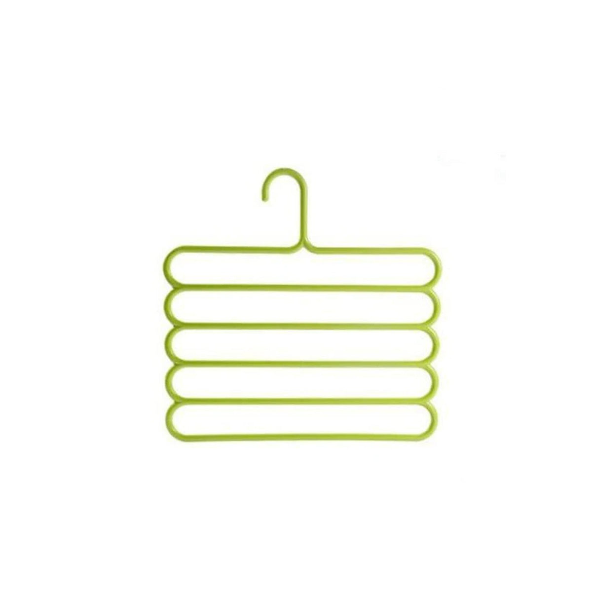 Front view of the GlimmerHome 5-in-1 multipurpose plastic hanger in assorted colours.