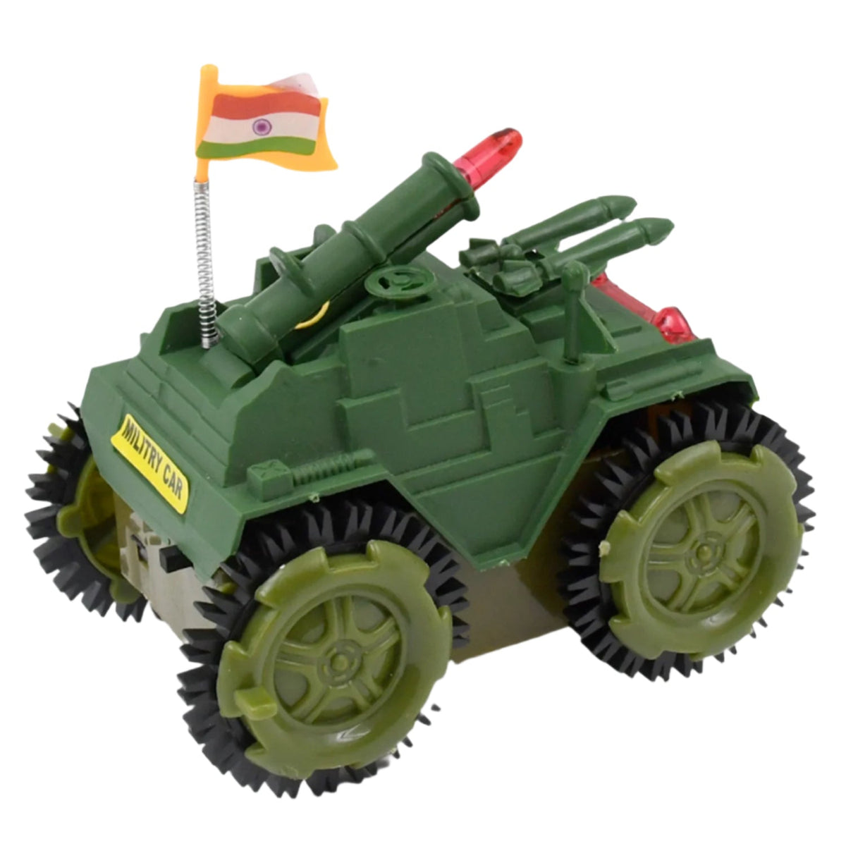 Close-up detail of the Tumbling Tank Toy Car, showing its intricate design elements.