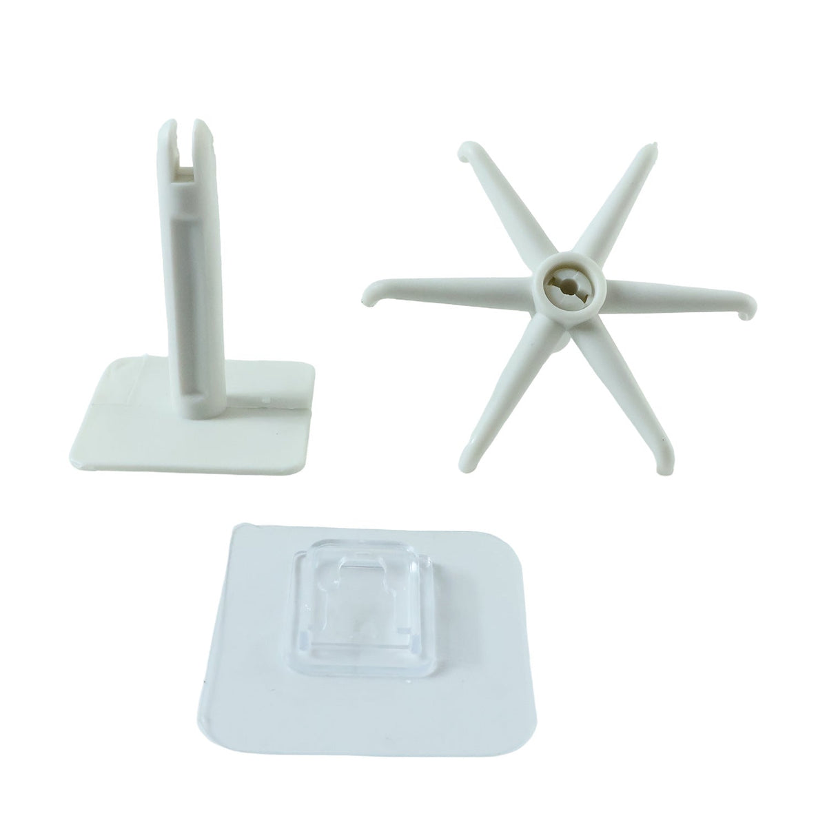 Side view of the black waterproof self-adhesive hook holding a small pan.