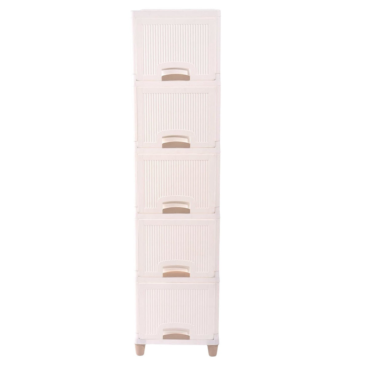 Stacked plastic storage drawers ideal for toys and clothes organization