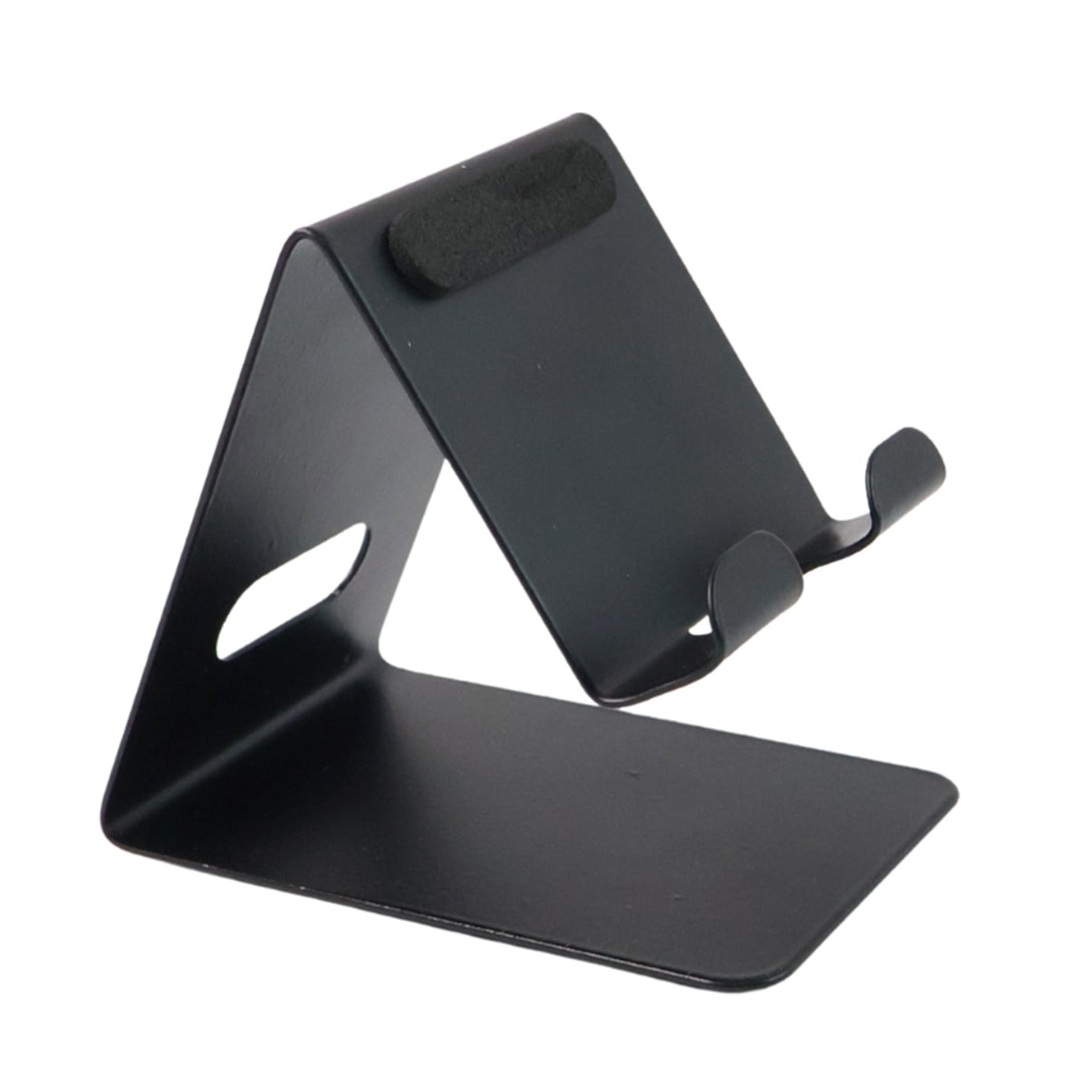 Phone holder placed on table providing stable support for a mobile device