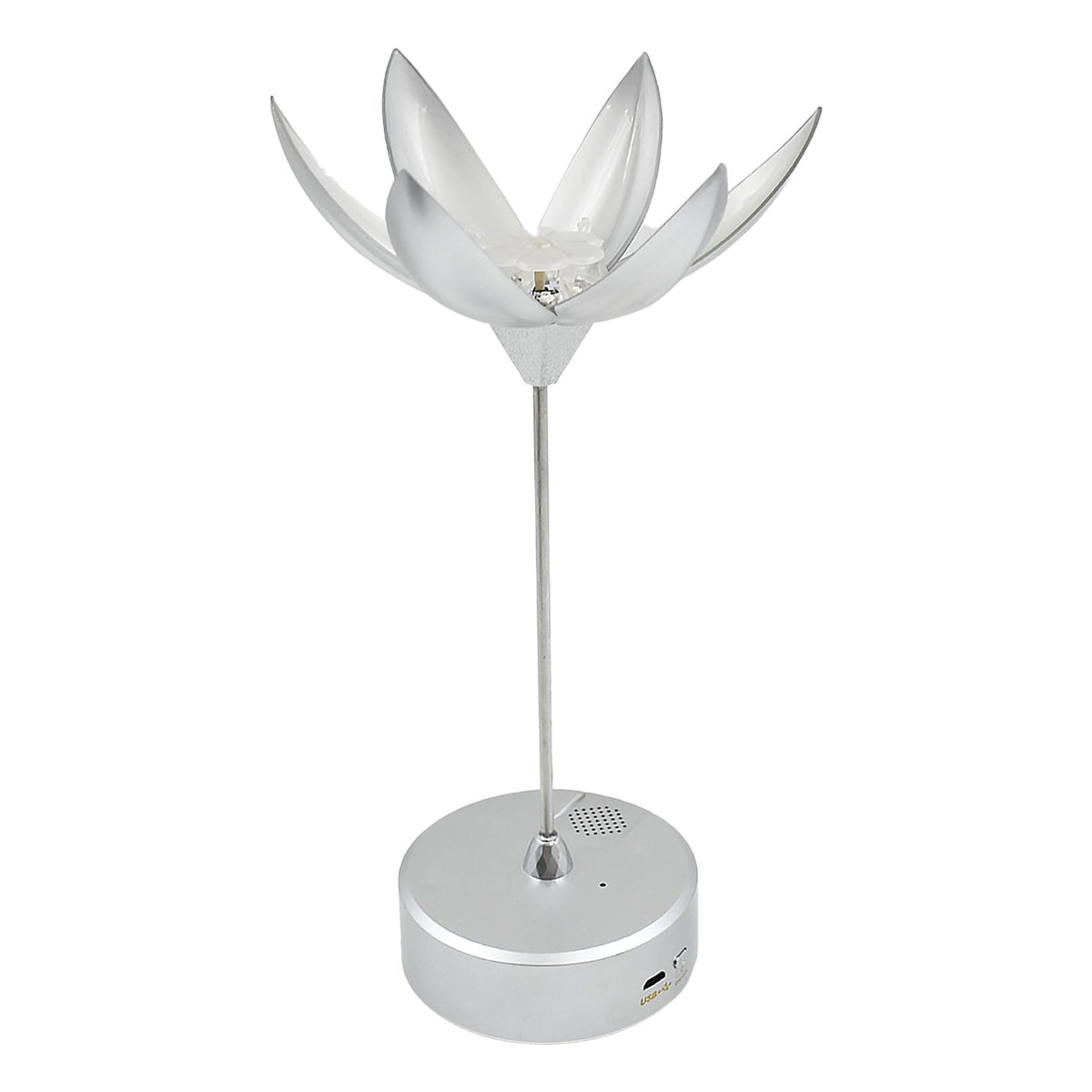 Close-up of the lamp's base, indicating the touch control area for opening, closing, and music functions.