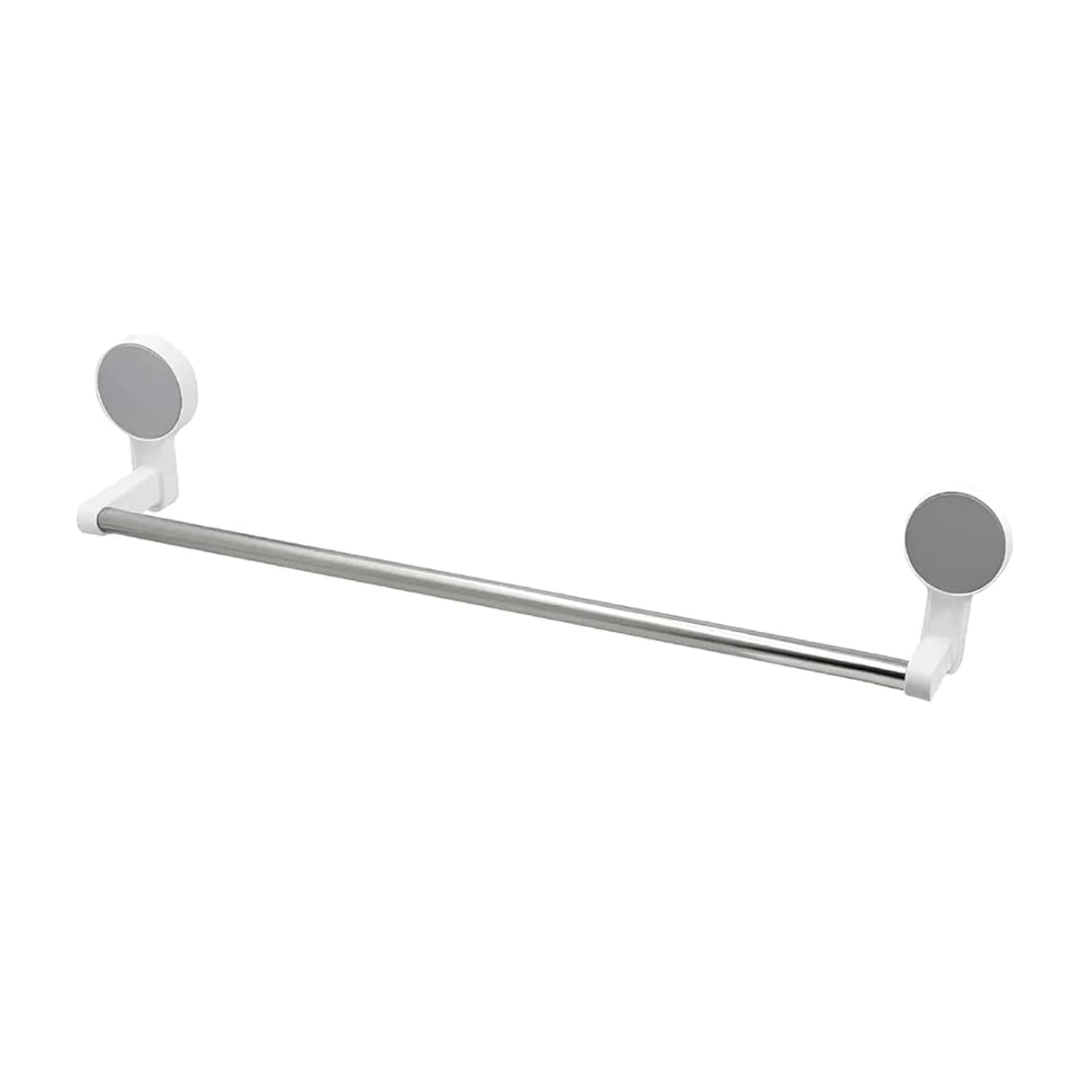 Wall-mounted adhesive towel rod holding towels in bathroom setting
