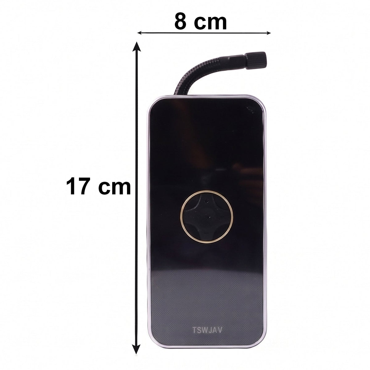 Size guide for portable electric tyre pump with compact dimensions