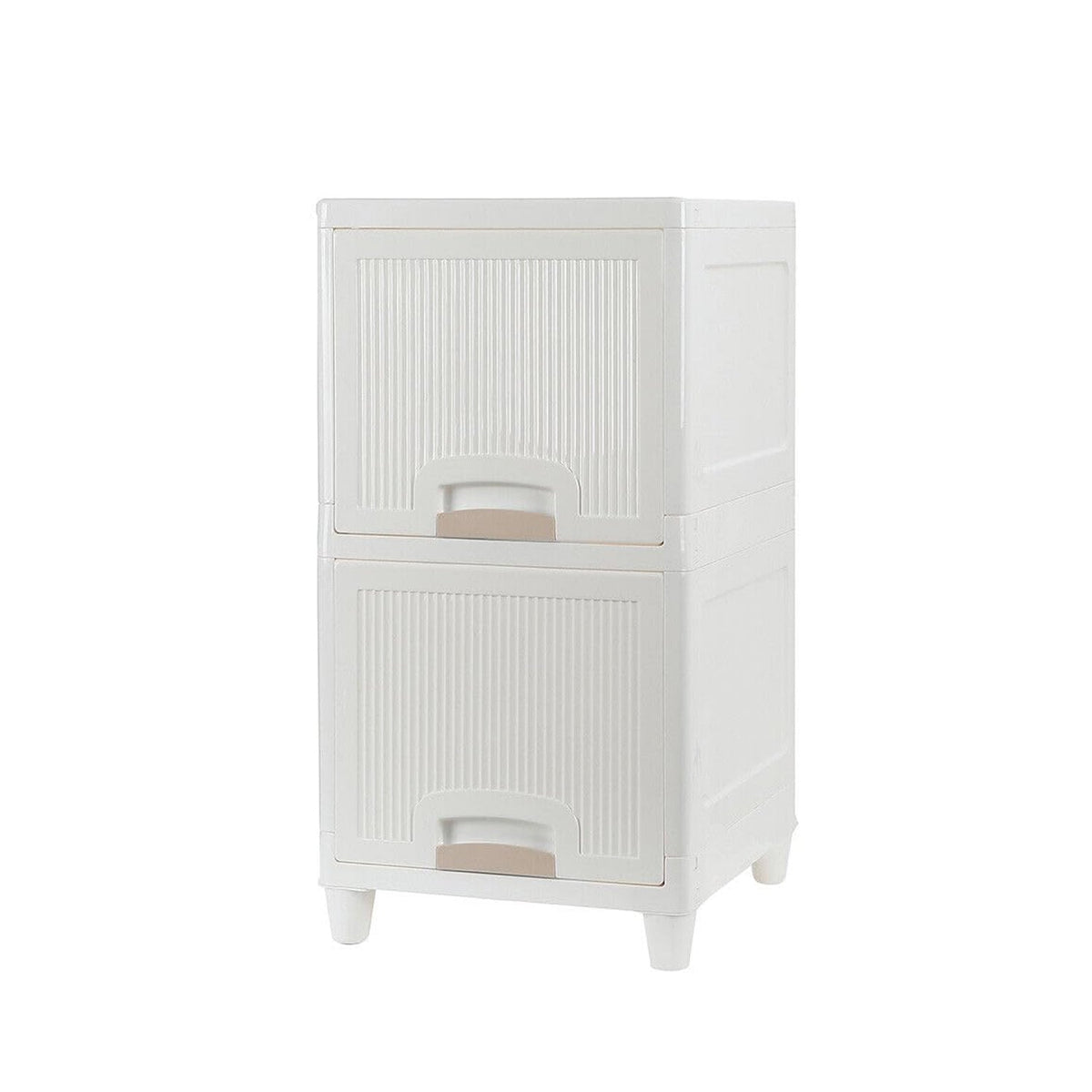 Versatile storage solution with two transparent drawers for easy item identification.