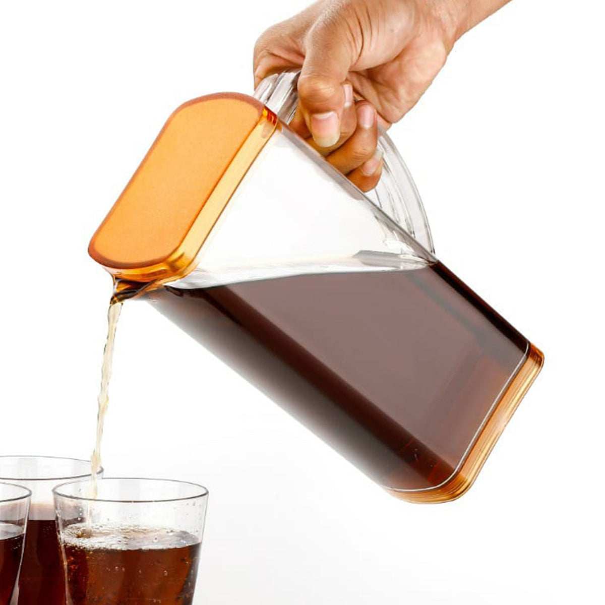 Crystal clear plastic water jug showcasing its contents on a kitchen counter.