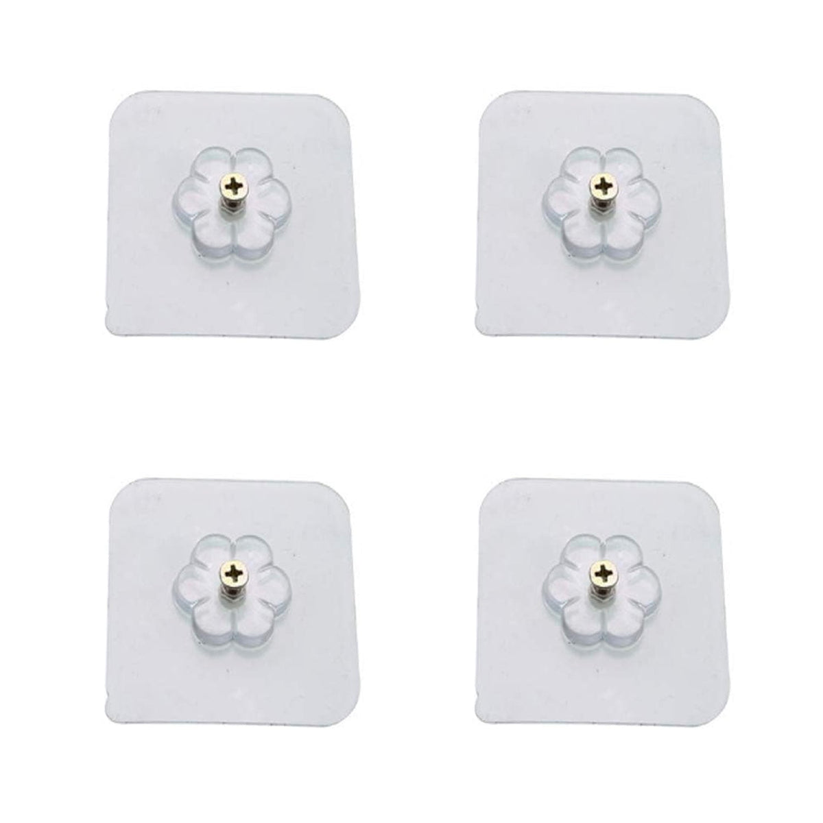 Transparent self adhesive hooks seamlessly blending into a tiled wall.