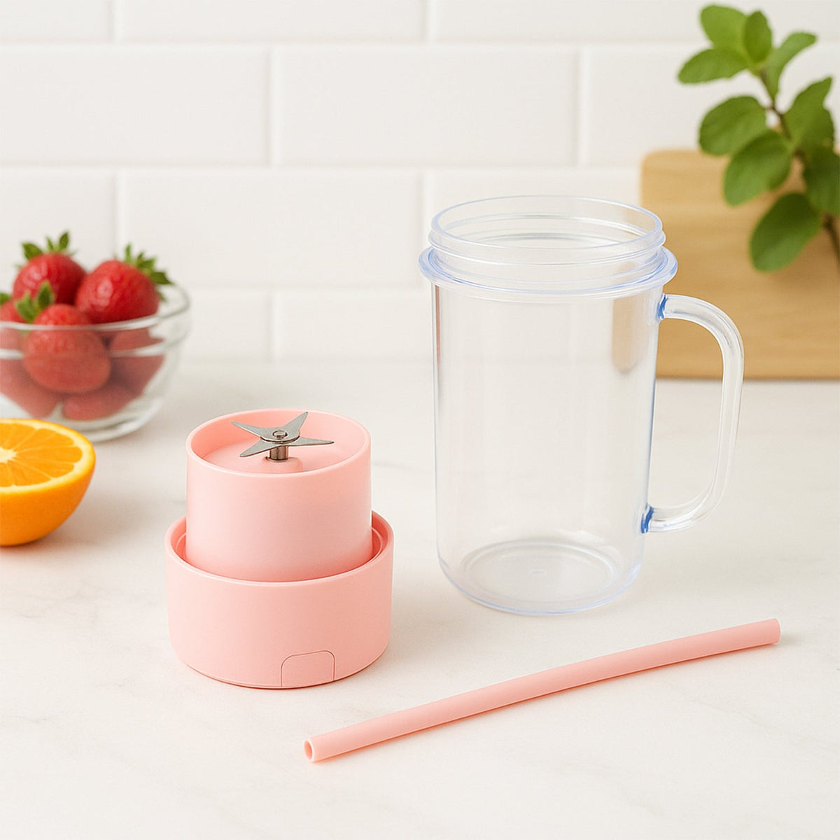 Different angles of the portable USB juicer, emphasizing its sleek design.