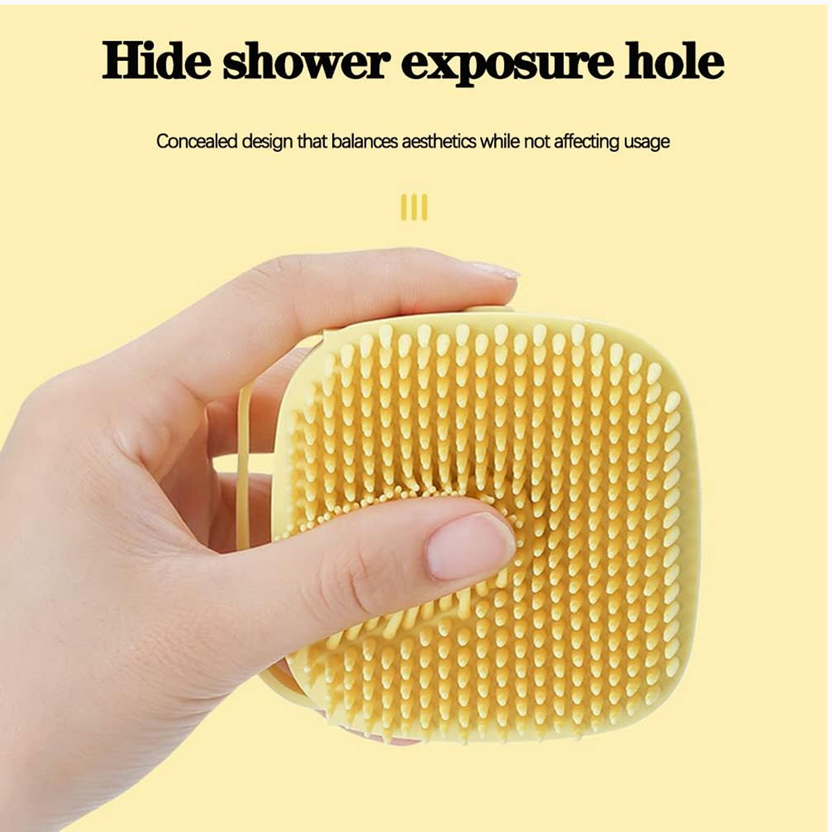 Side profile of the durable silicone bath brush with integrated shampoo reservoir.