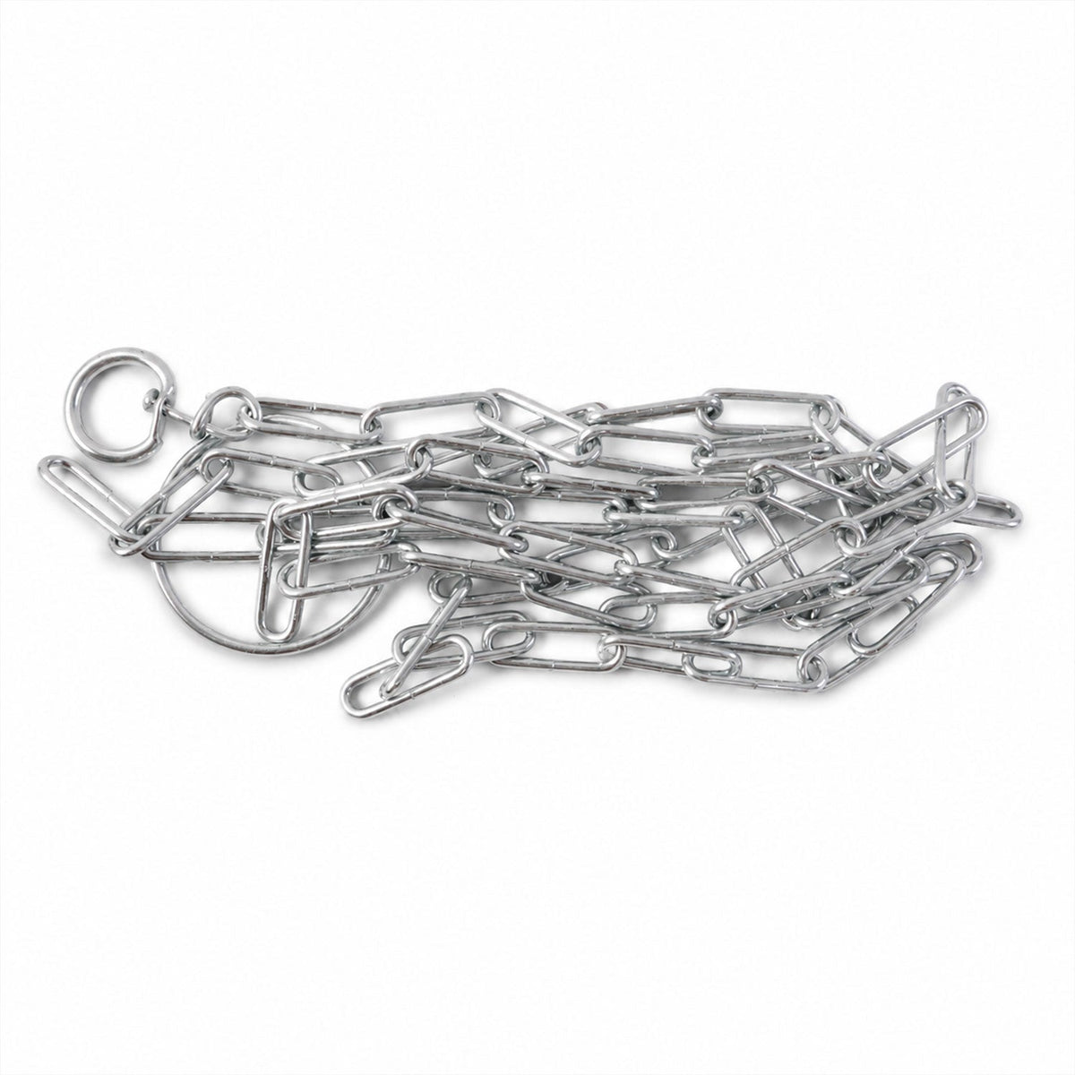 Dog chain leash on white background showing length and material