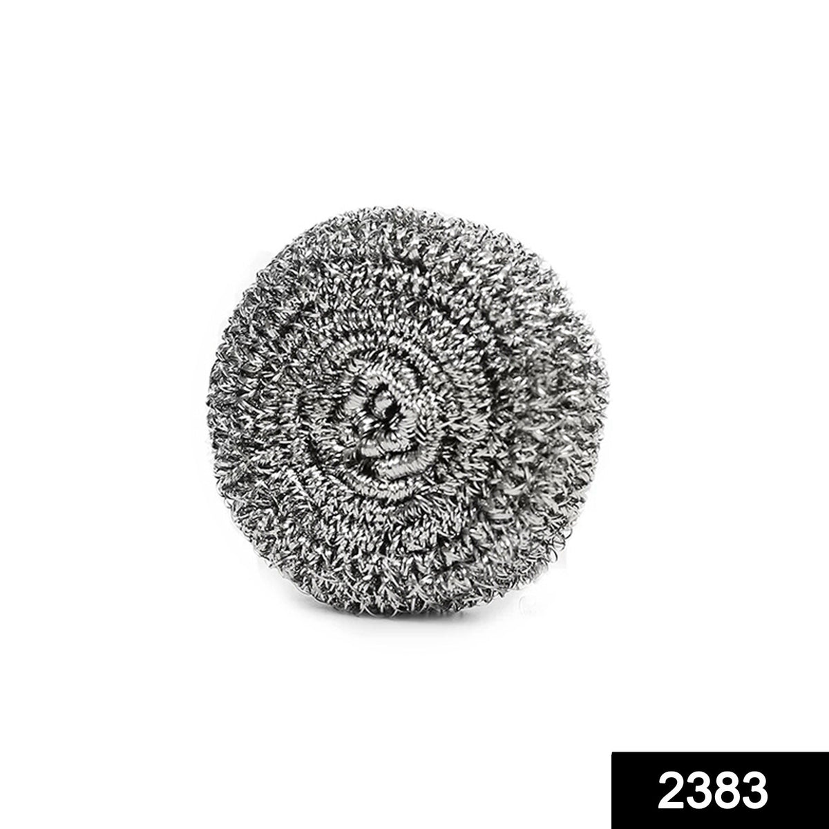 A round stainless steel scrubber designed for effective utensil and kitchenware cleaning.