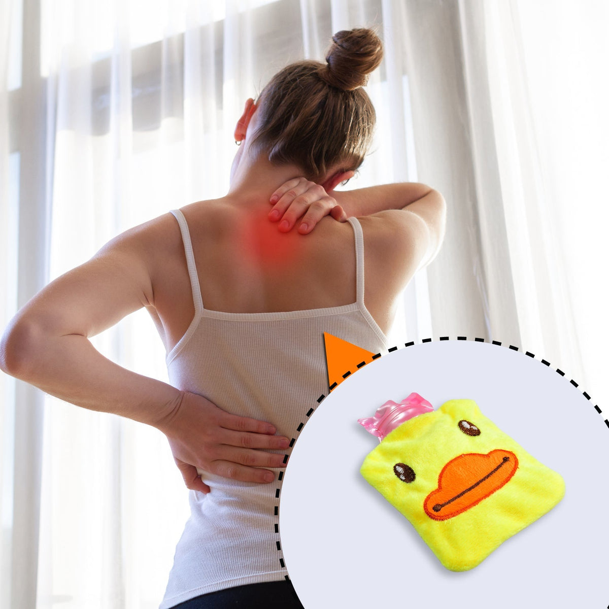 Yellow duck hot water bag keeping hands warm on a cold day.