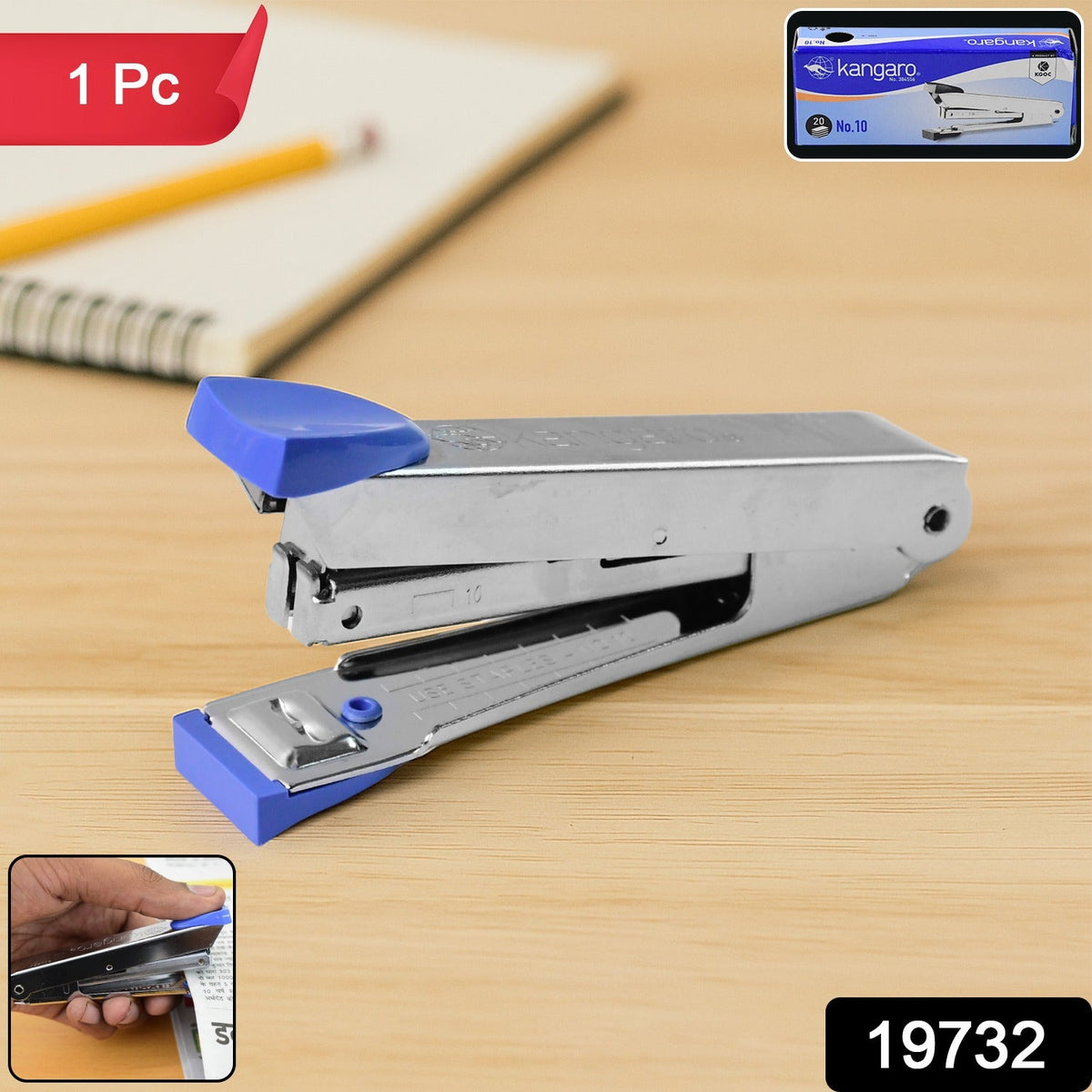 Set of multiple Kangaro No.10 compact metal staplers displayed for paper binding