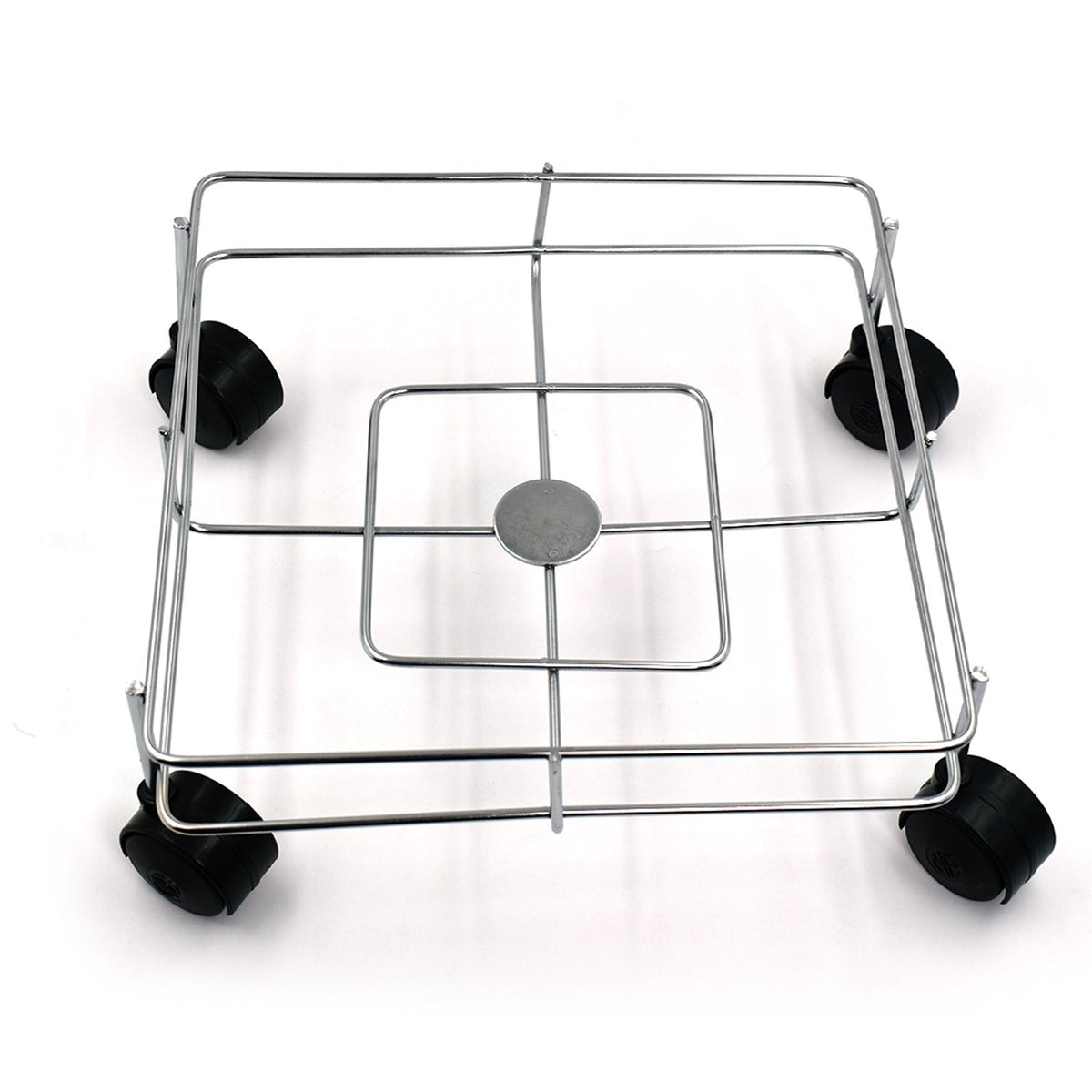 Close-up of the polished stainless steel material of the sturdy oil stand.