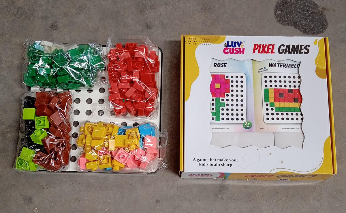 Two children collaborating on a math puzzle with pixel cubes.