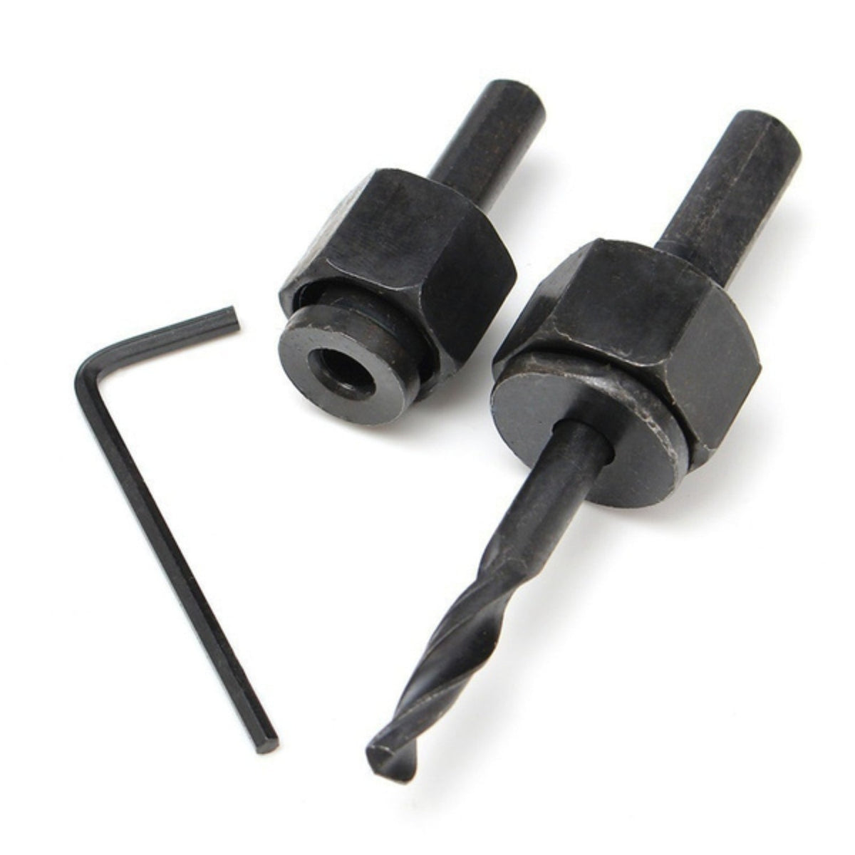 The 11-piece BoltForce hole saw kit with hex key and installation plate.