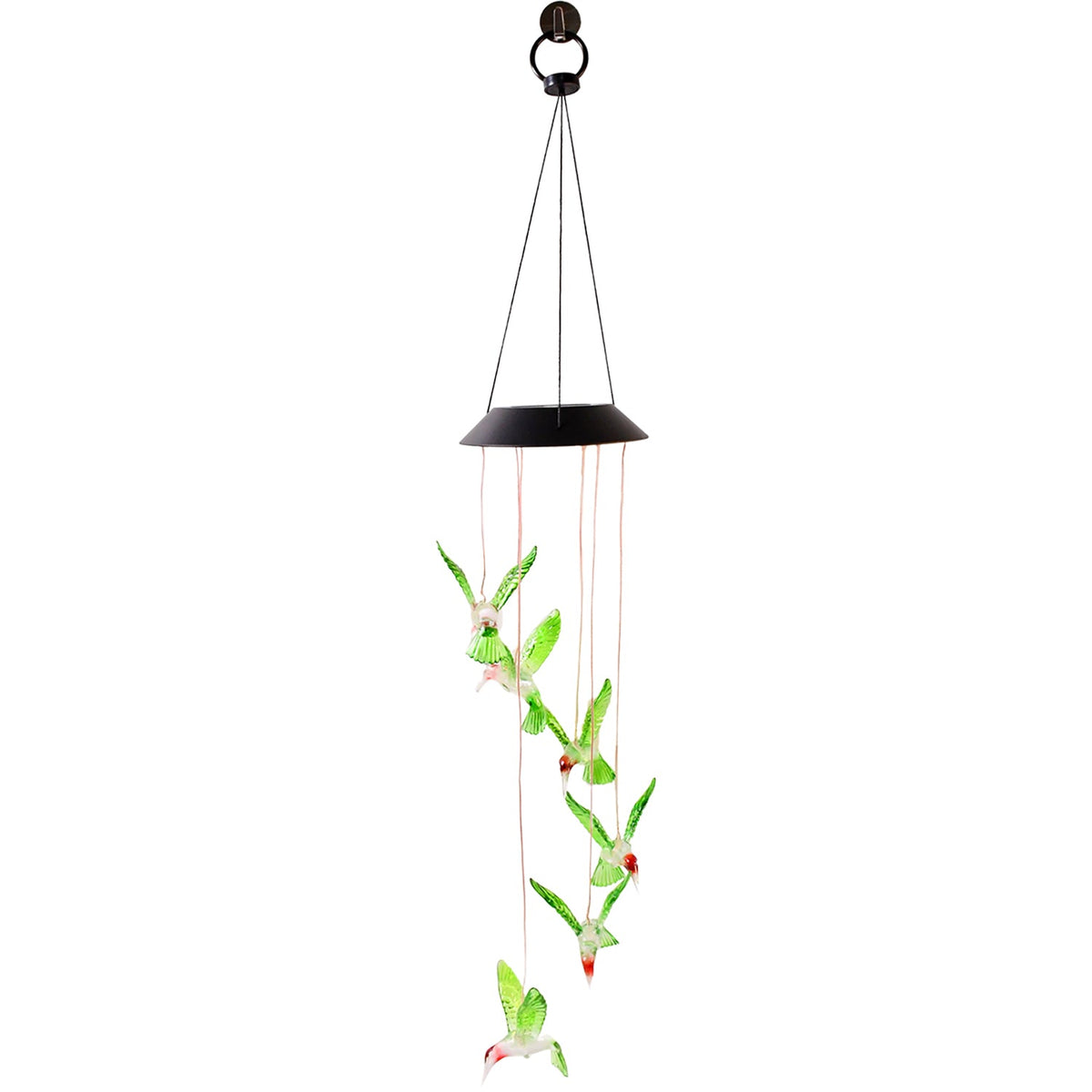 Color-changing solar hummingbird light used as outdoor decoration