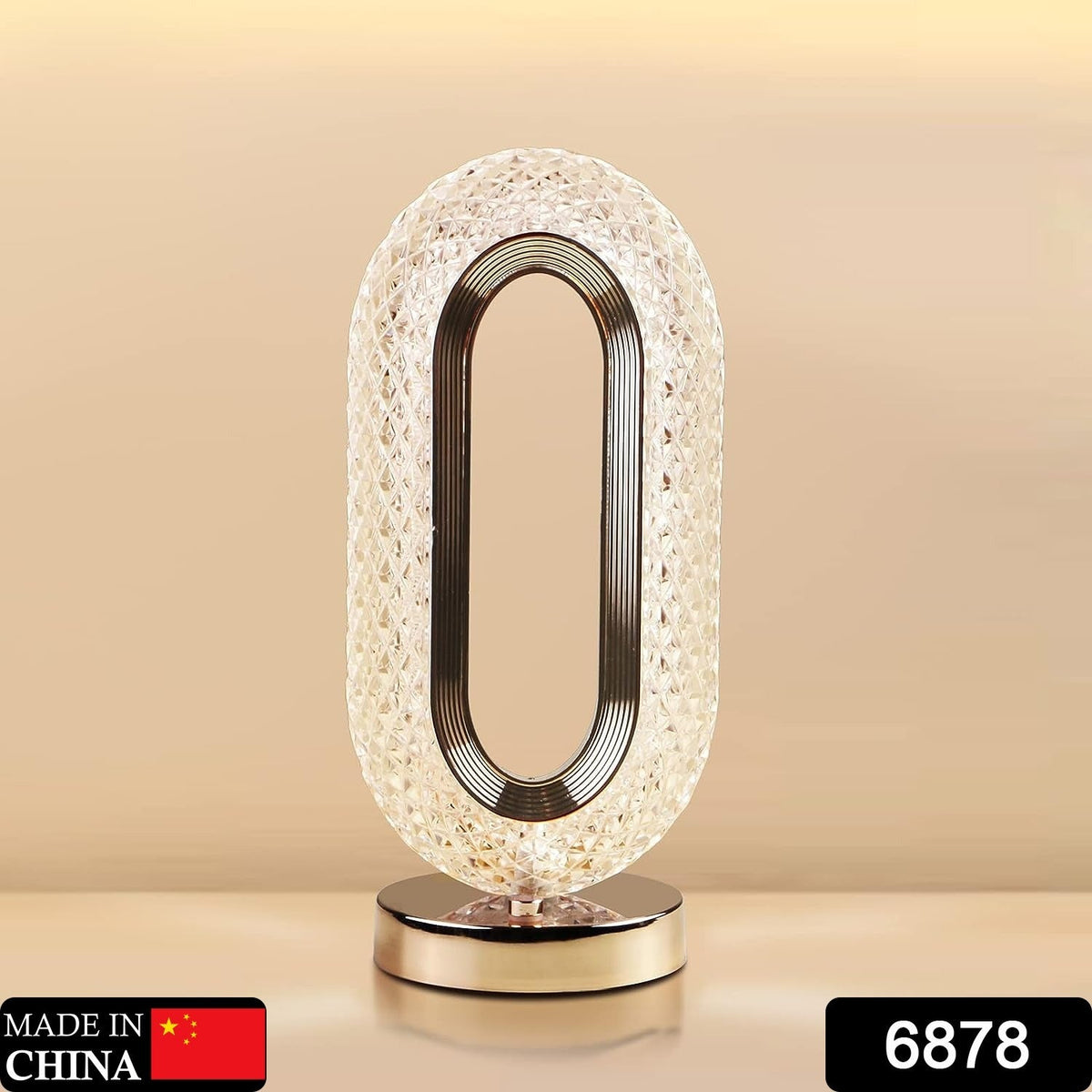 USB rechargeable crystal table lamp glowing with a warm light.
