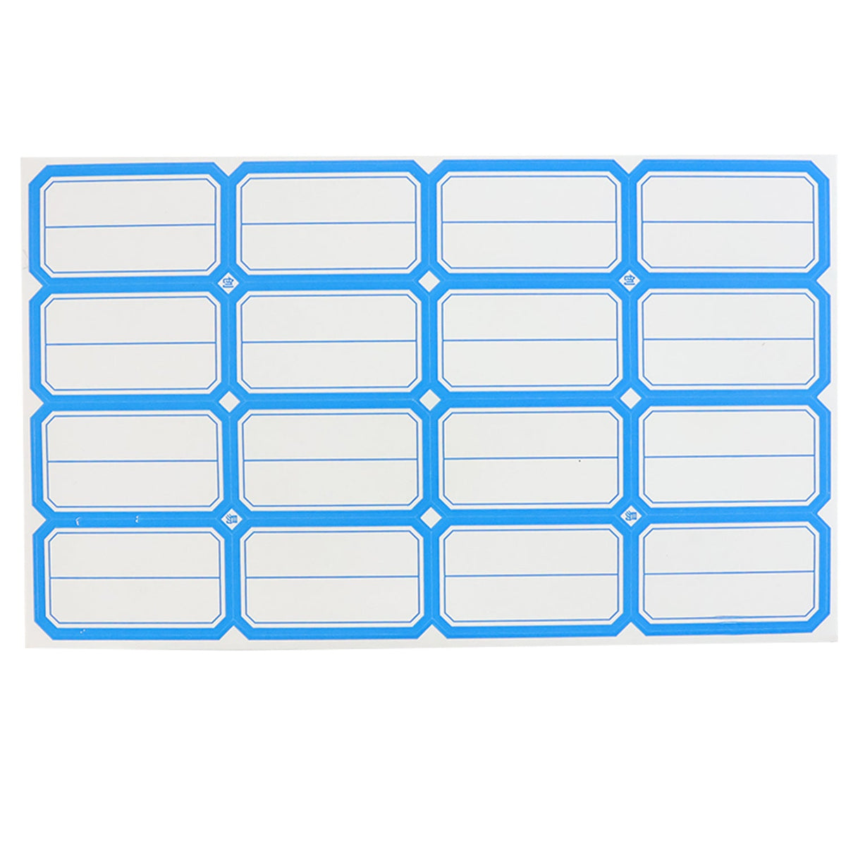 Sheet showcasing self-adhesive rectangular label stickers for jars