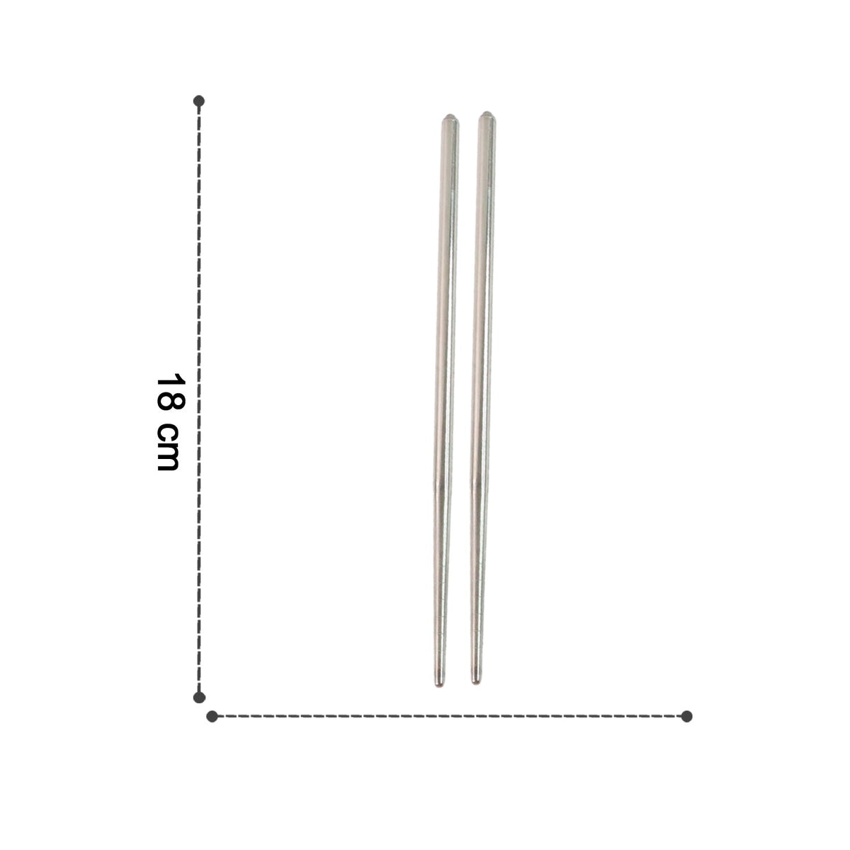 A set of stainless steel chopsticks laid out for size comparison.