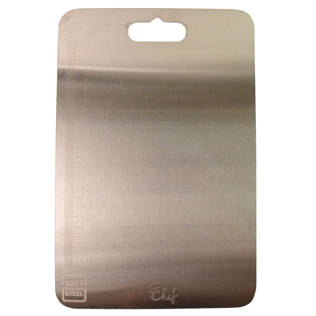 Top view of compact stainless steel kitchen chopping board