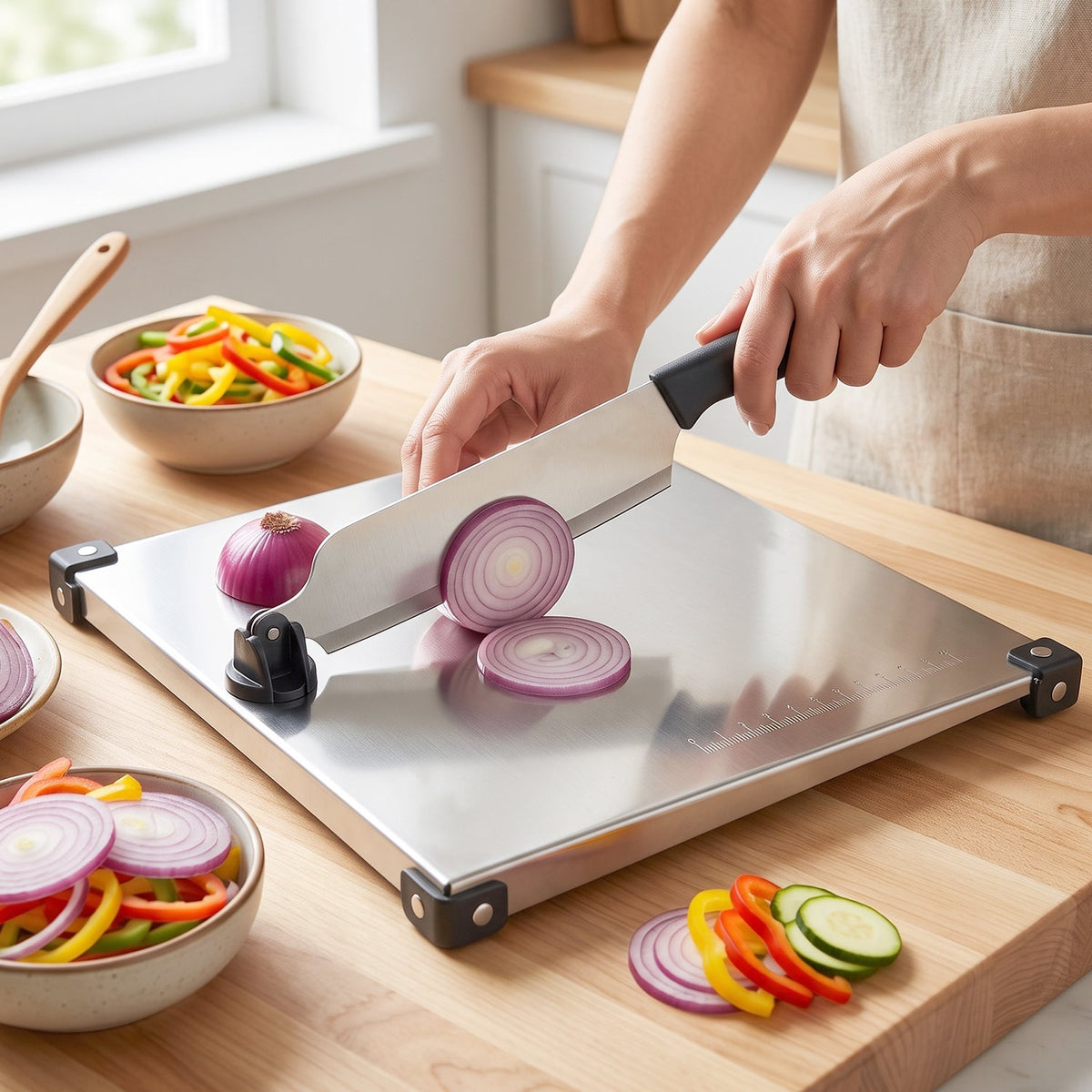 Stainless Steel 2 in 1 Cut and Chop Board with Knife and Sharpener (1 Set) view 3