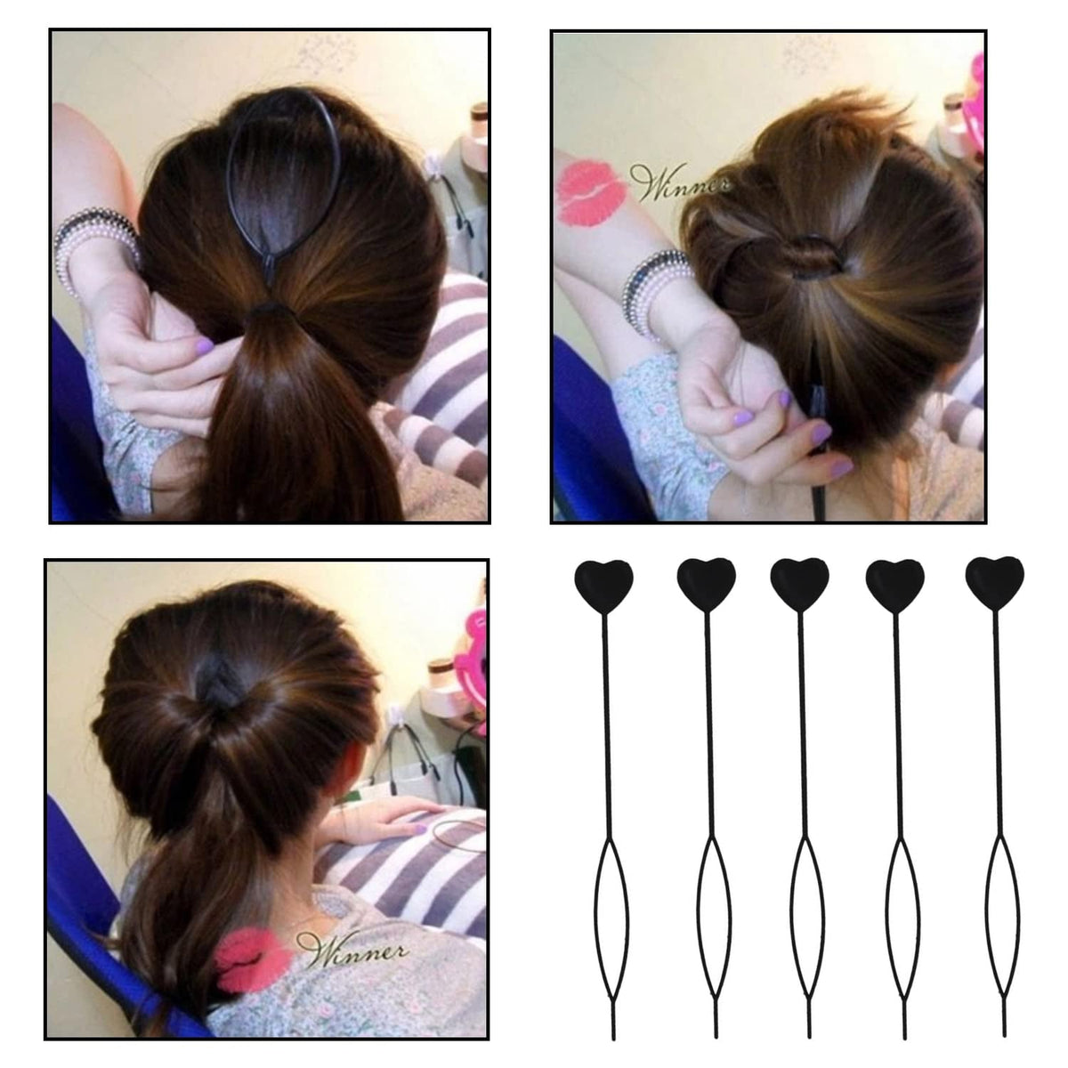 Pair of black heart-shaped hairpins placed side by side