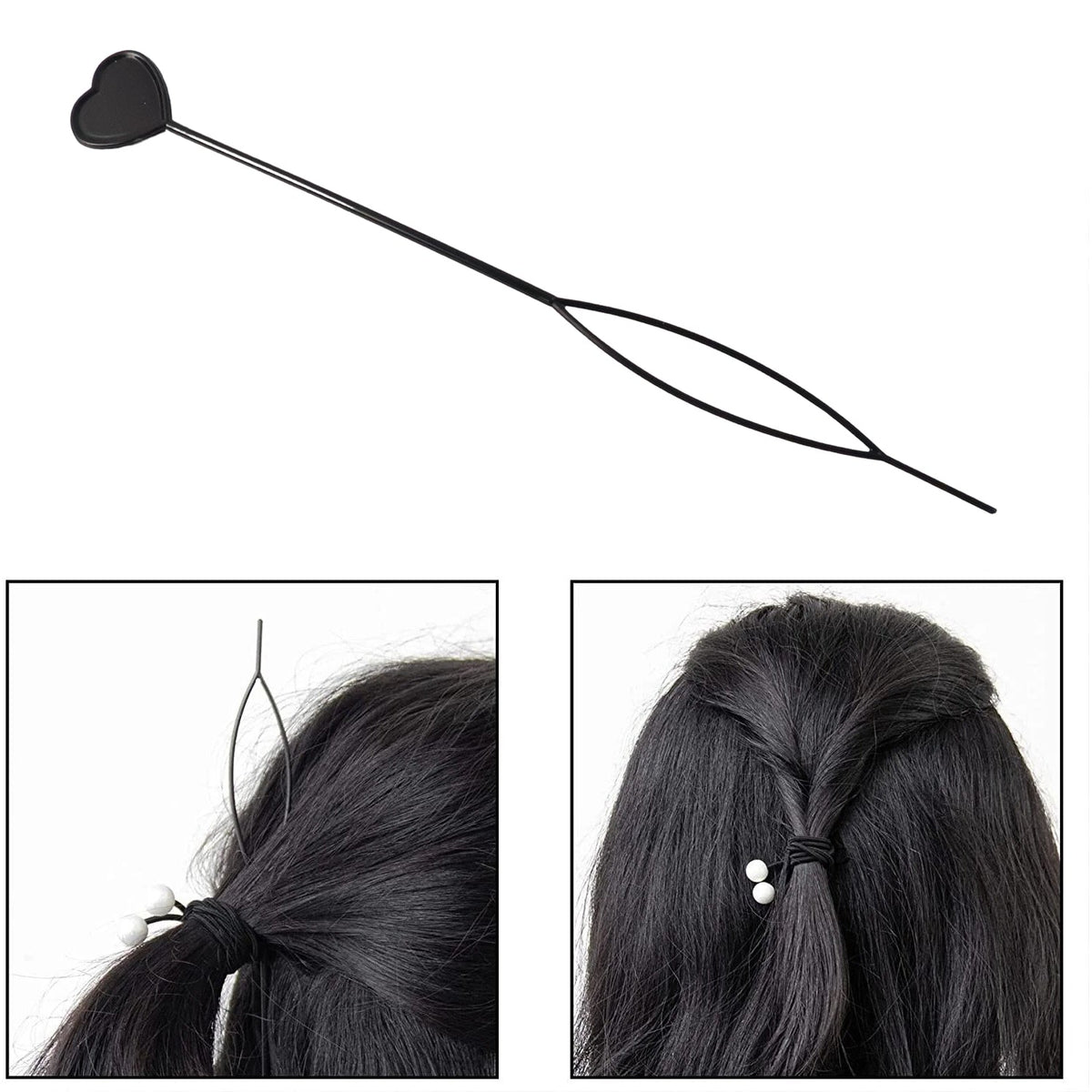 Hair clip set featuring stylish black heart-shaped pins