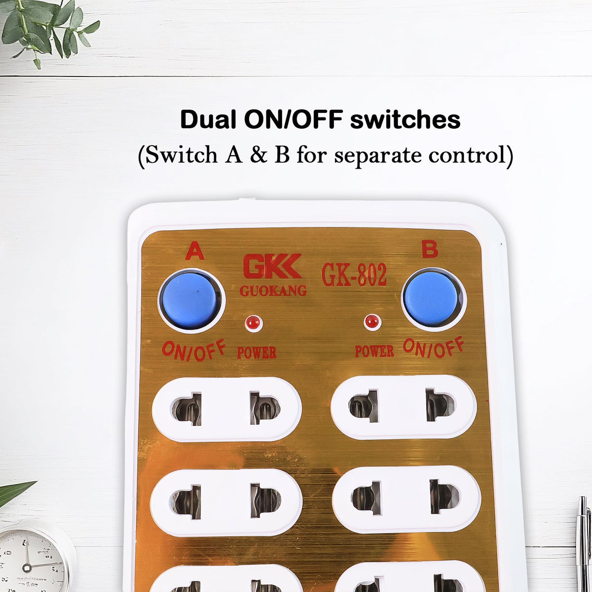 Side profile of the Tetherix electrical extension board with a master switch.