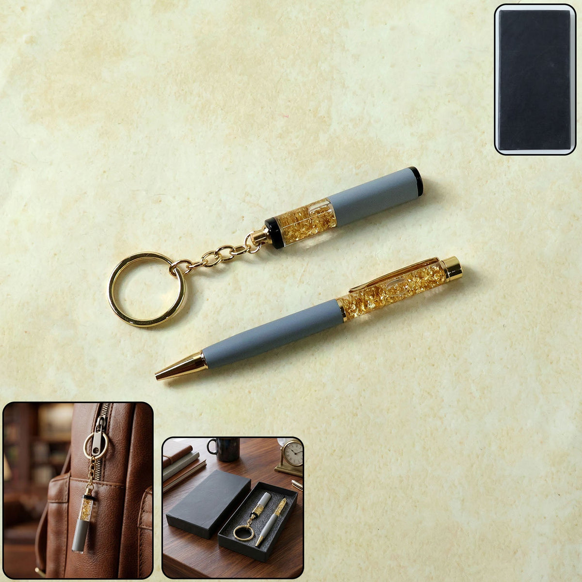 premium 2 in 1 keychain and pen combo gift set with crystal design